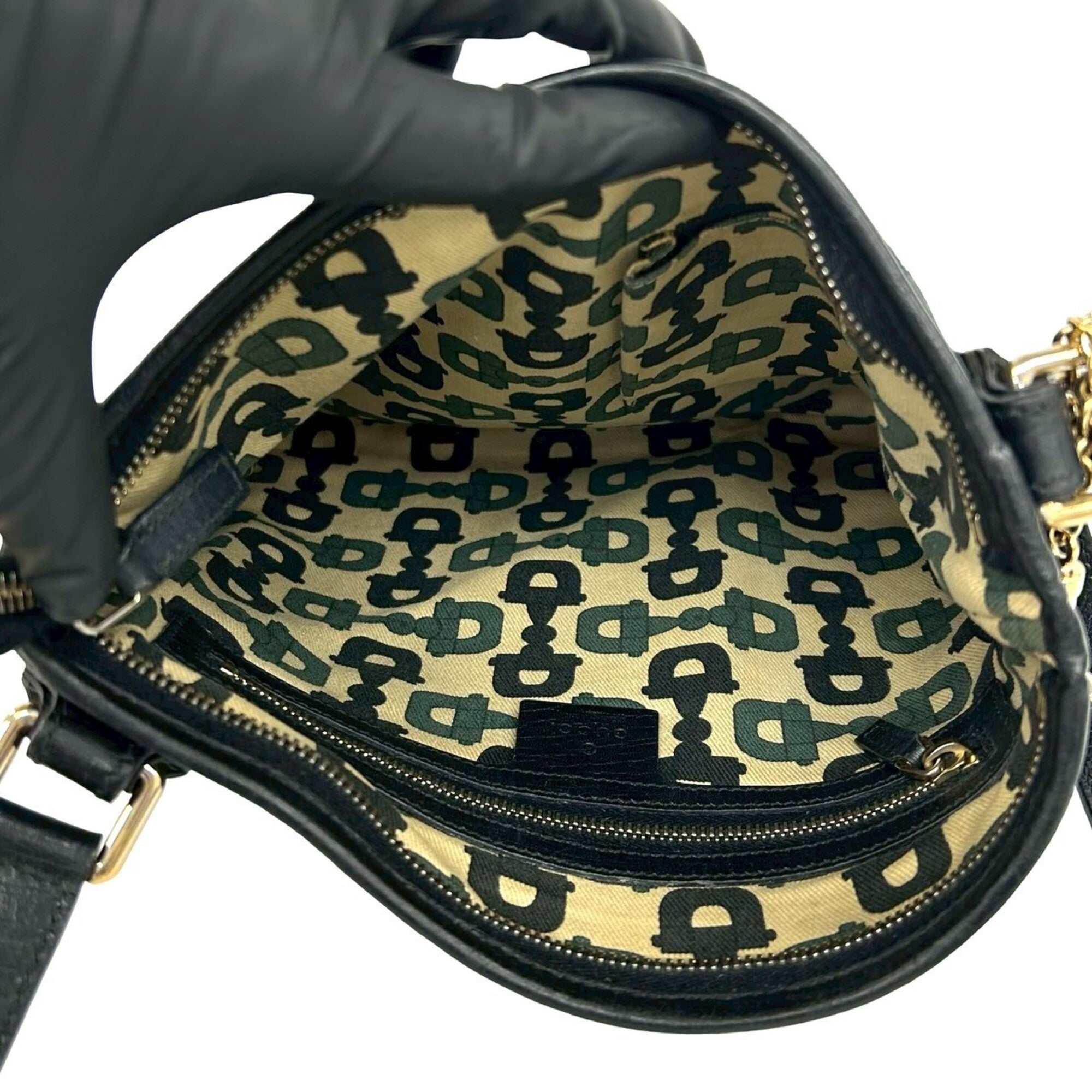 Gucci Black Green Red Color Canvas Leather Pochette Shoulder Bag (Pre-Owned)