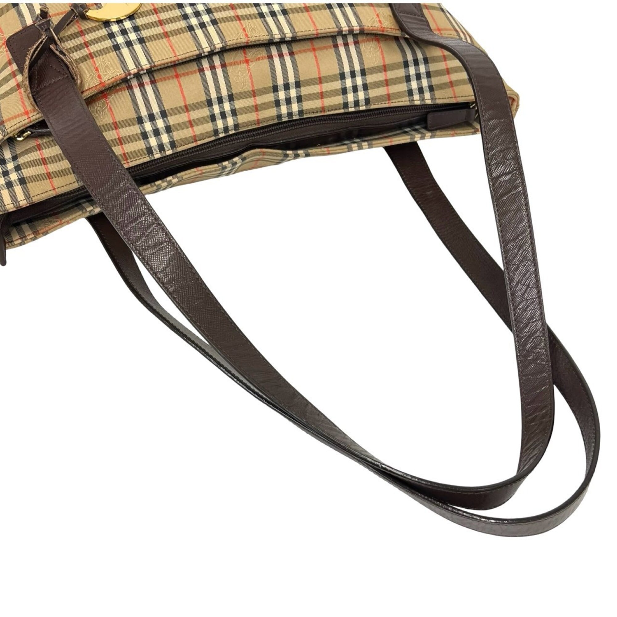 Burberry Beige Brown Canvas Leather Handbag Tote Bag (Pre-Owned)