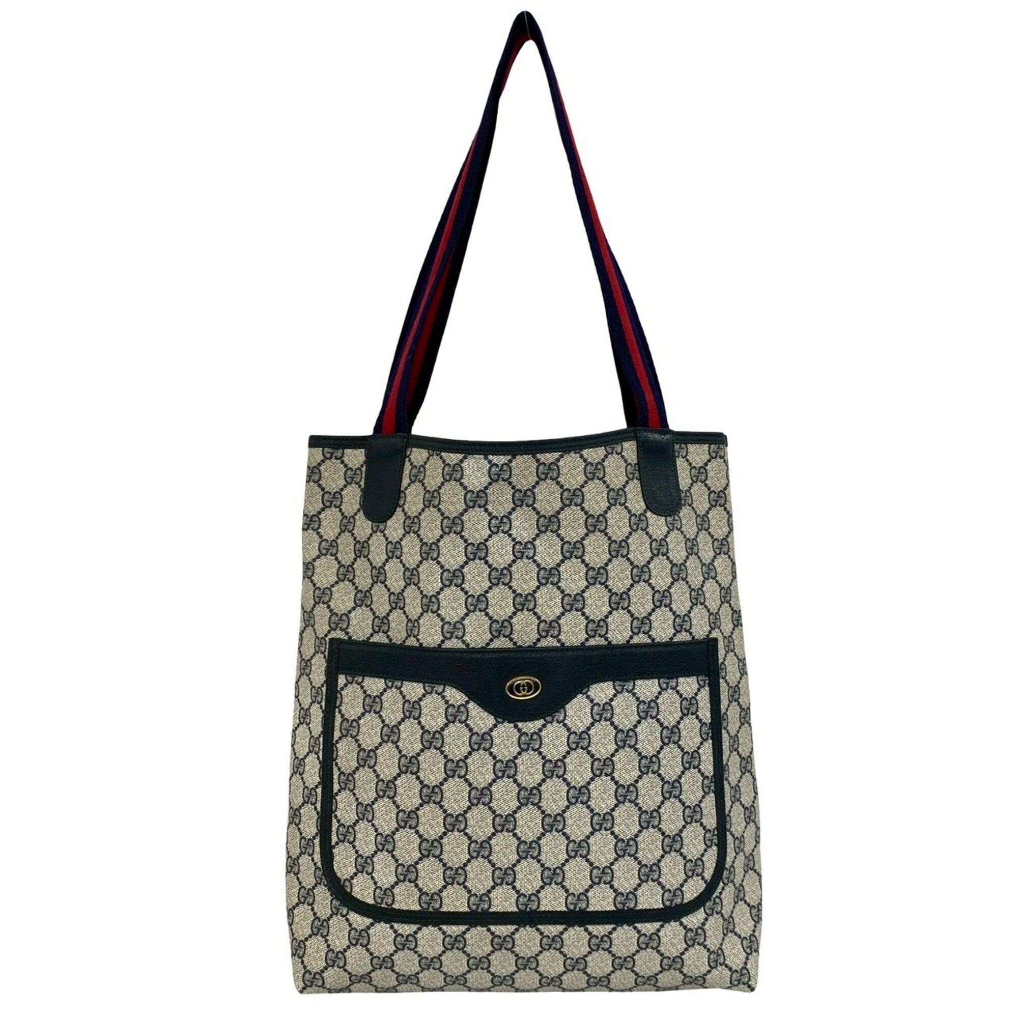 Gucci Navy Red Color Leather Pvc Shoulder Bag Tote Bag (Pre-Owned)