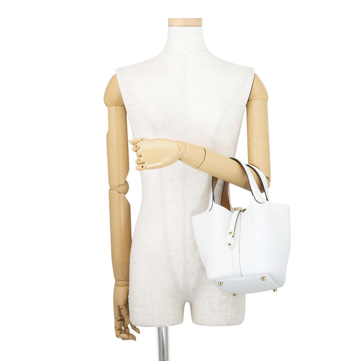 Hermes Picotin White Taurillon Clemence Leather Swift Leather Handbag (Pre-Owned)