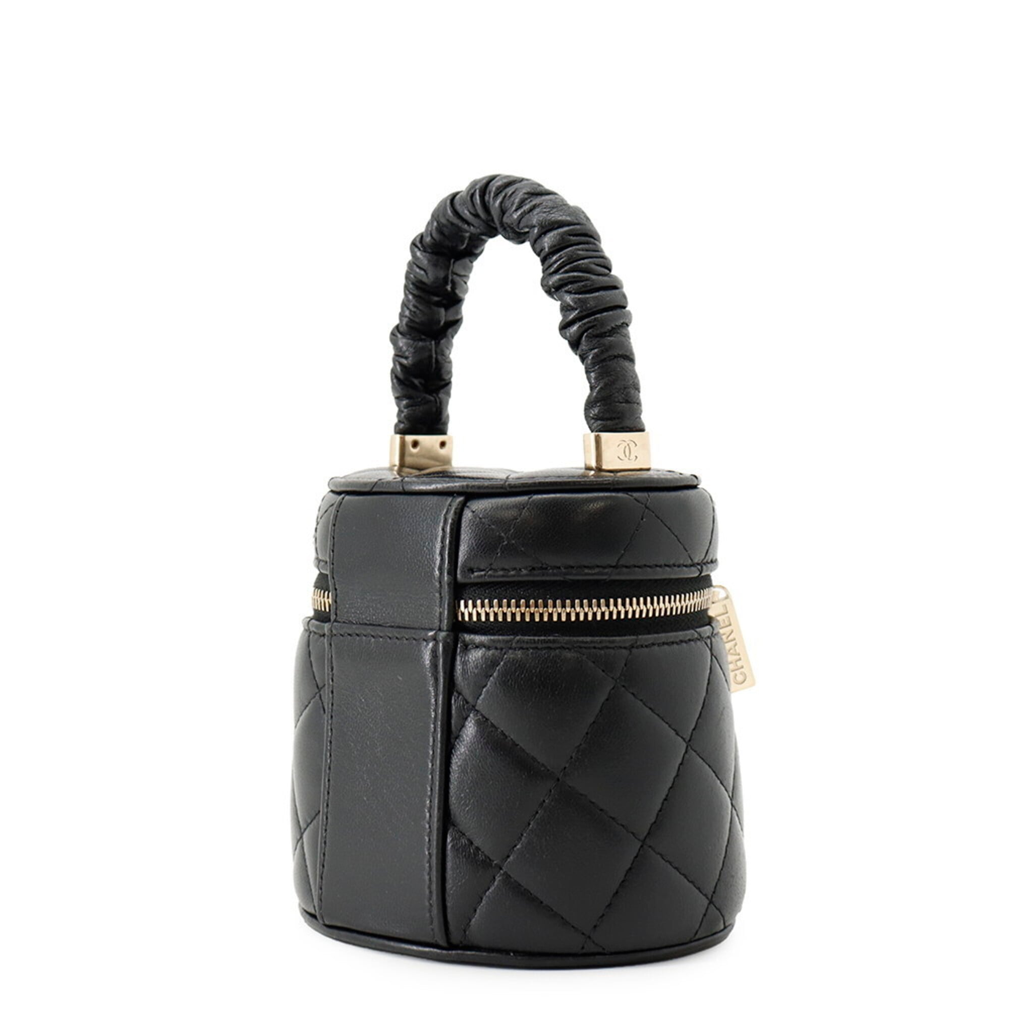 Chanel Matelasse Black Leather Handbag Vanity Bag (Pre-Owned)