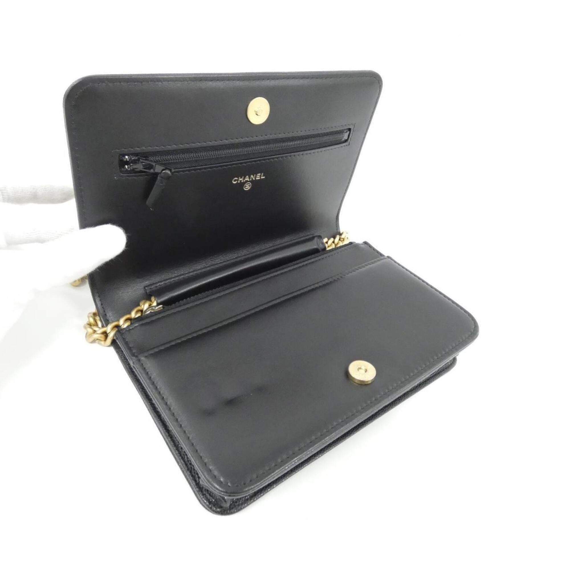 Chanel Black Grained Calfskin Chain/Shoulder Wallet (Pre-Owned)