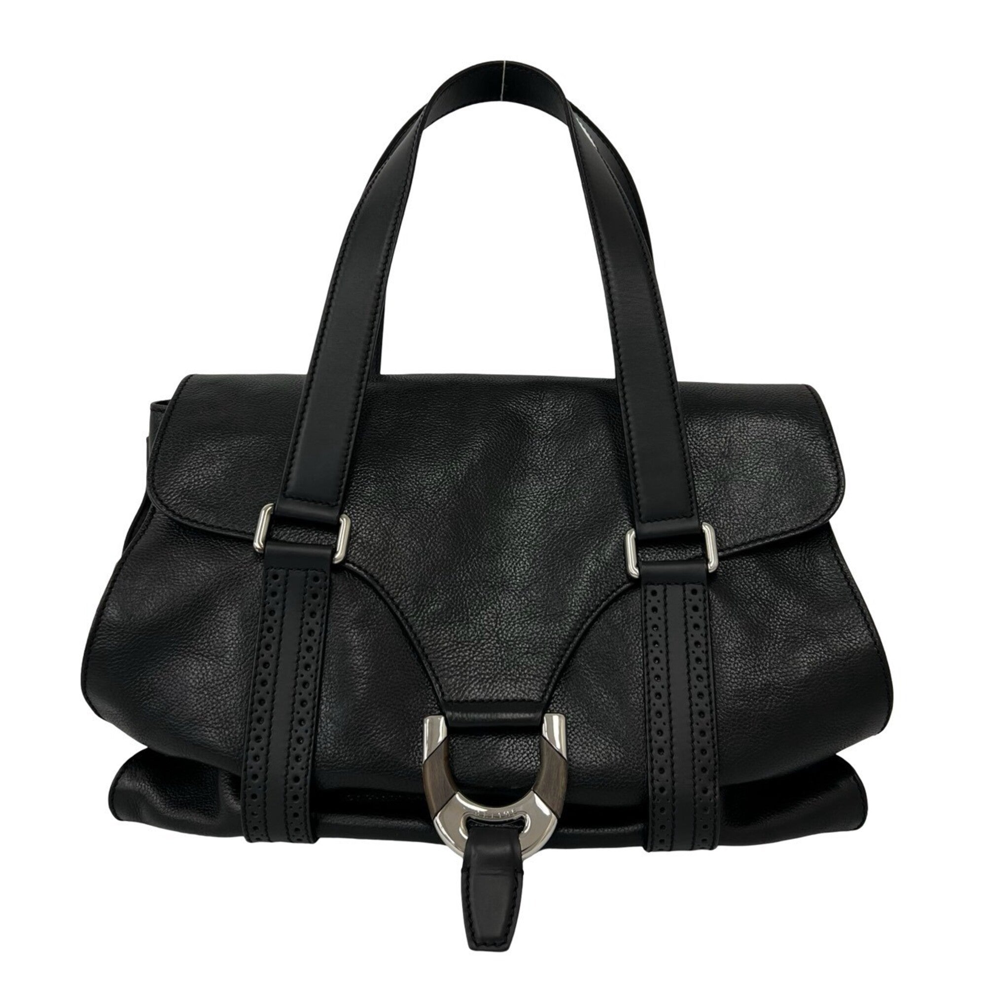Celine Black Leather Boston Bag Handbag Tote Bag (Pre-Owned)