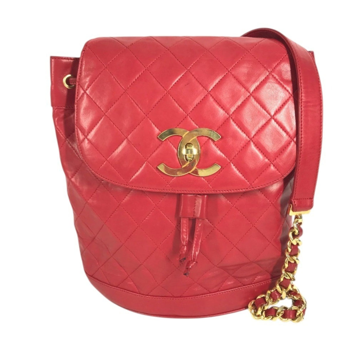 Chanel Gold Red Color Canvas Backpack (Pre-Owned)