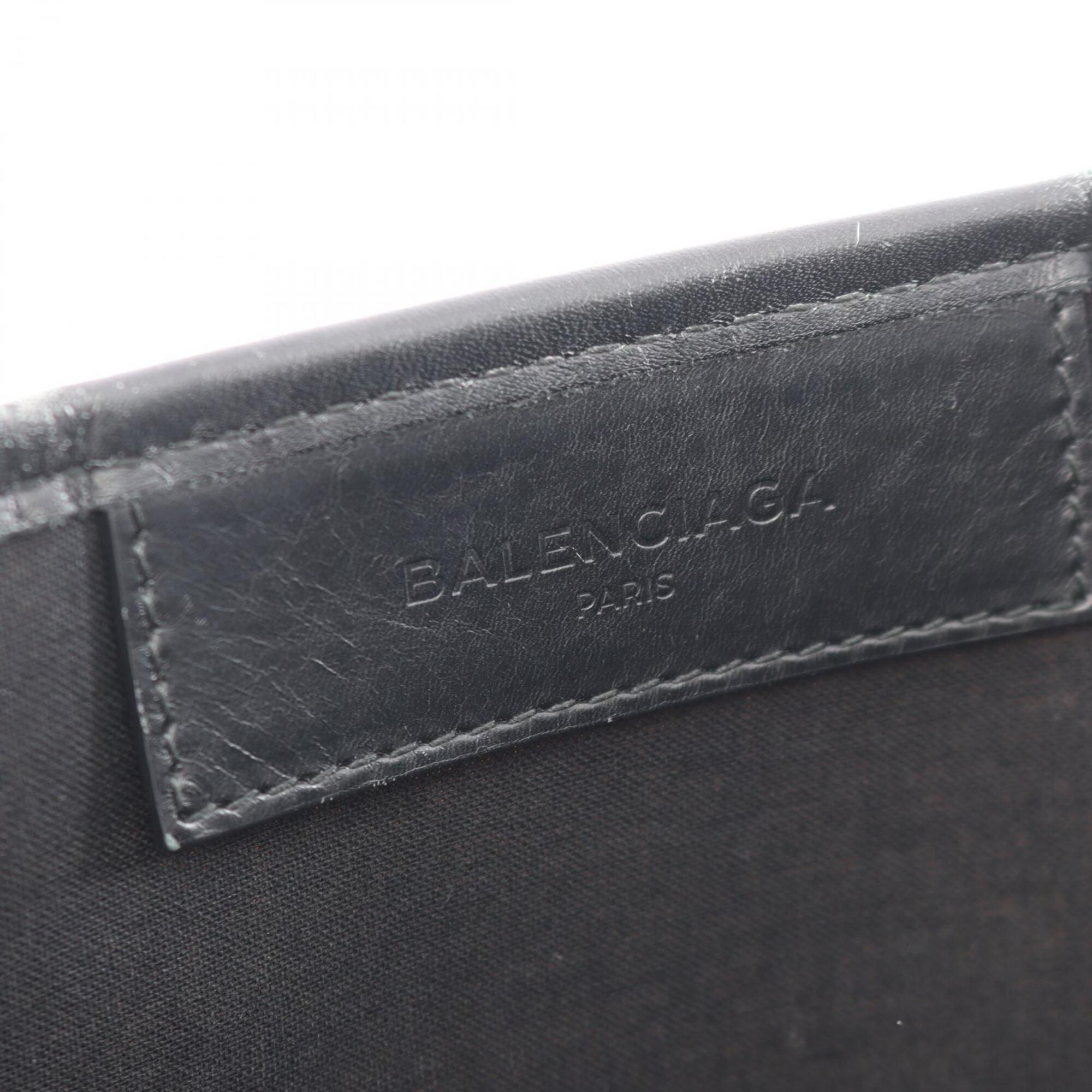 Balenciaga Black Ivory Canvas Leather Handbag Pouch Tote Bag (Pre-Owned)
