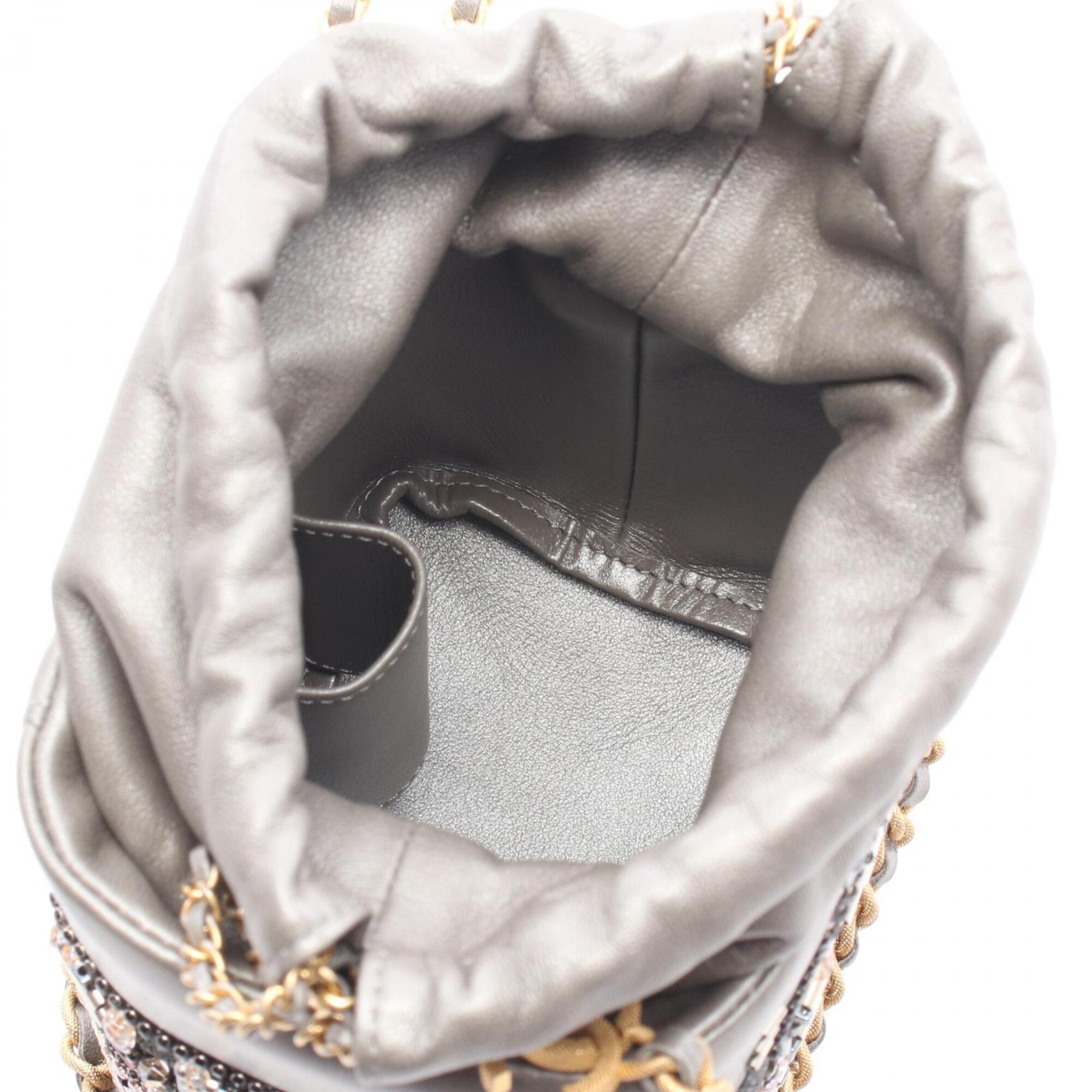 Chanel Silver Leather Handbag Shoulder Bag (Pre-Owned)