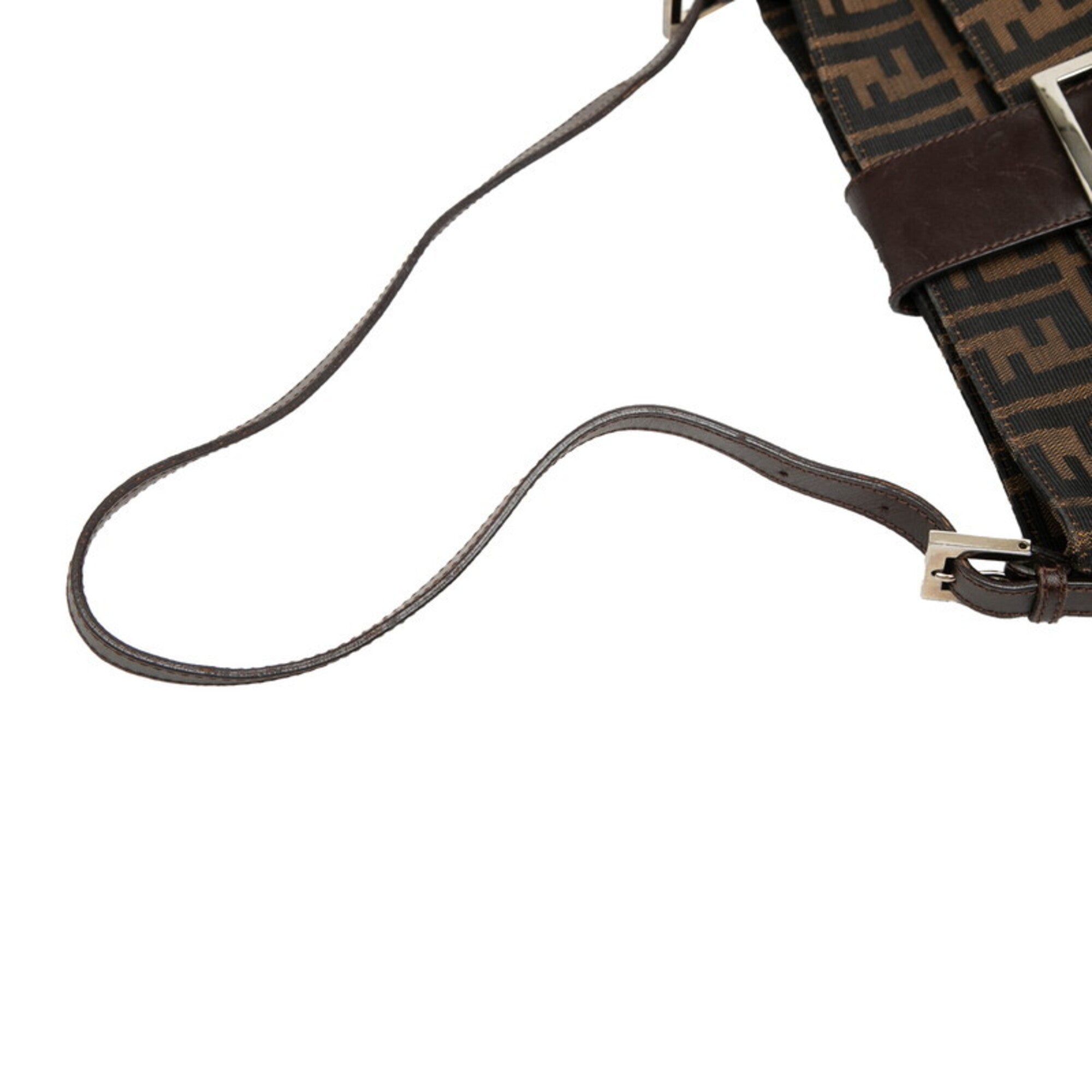 Fendi Zucca Brown Canvas Leather Handbag Shoulder Bag (Pre-Owned)