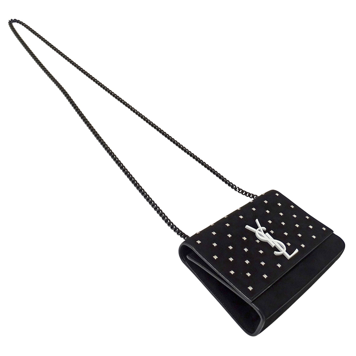 Saint Laurent Black Suede Rhinestone Handbag Shoulder Bag (Pre-Owned)