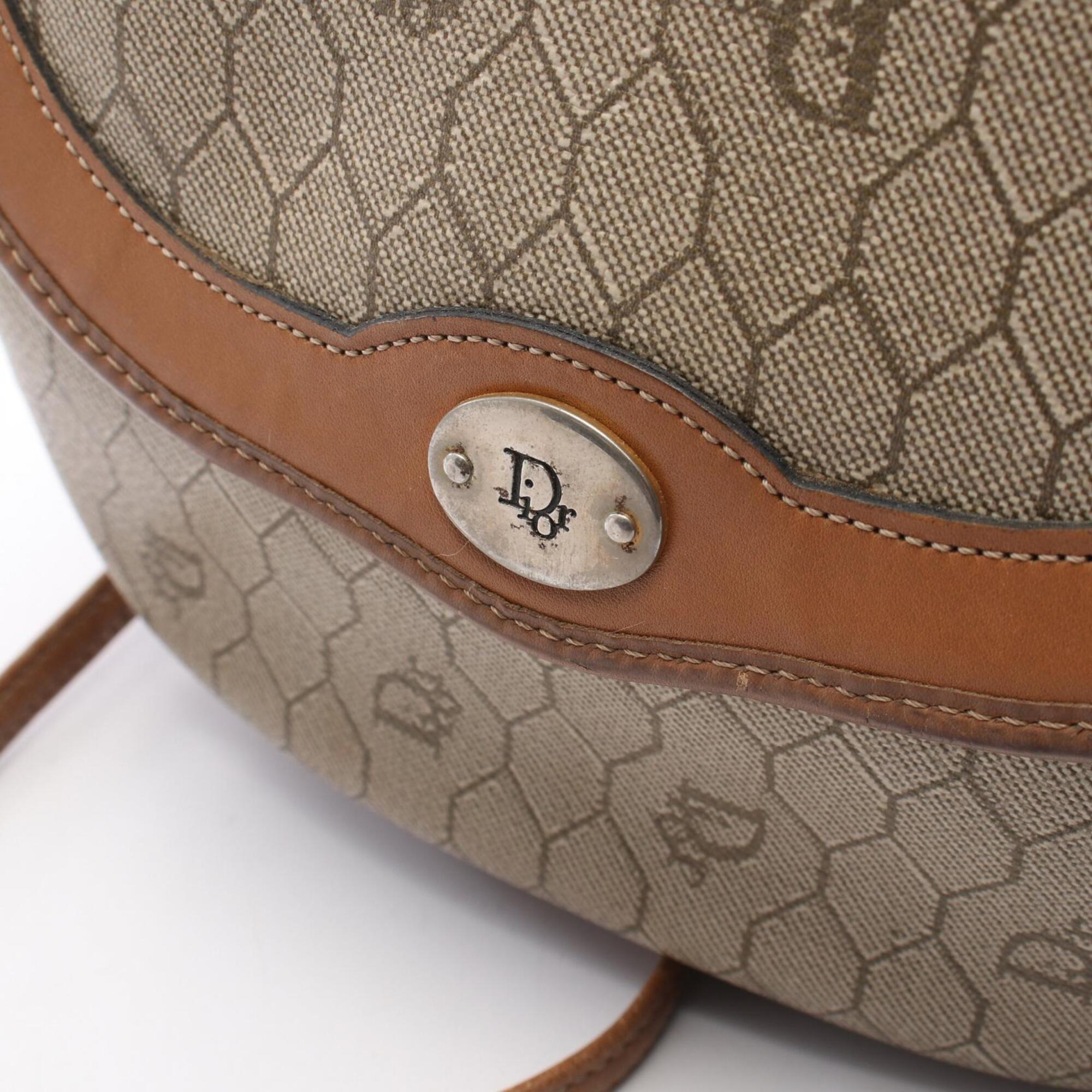 Christian Dior Beige Brown Coated Canvas Leather Handbag Shoulder Bag (Pre-Owned)