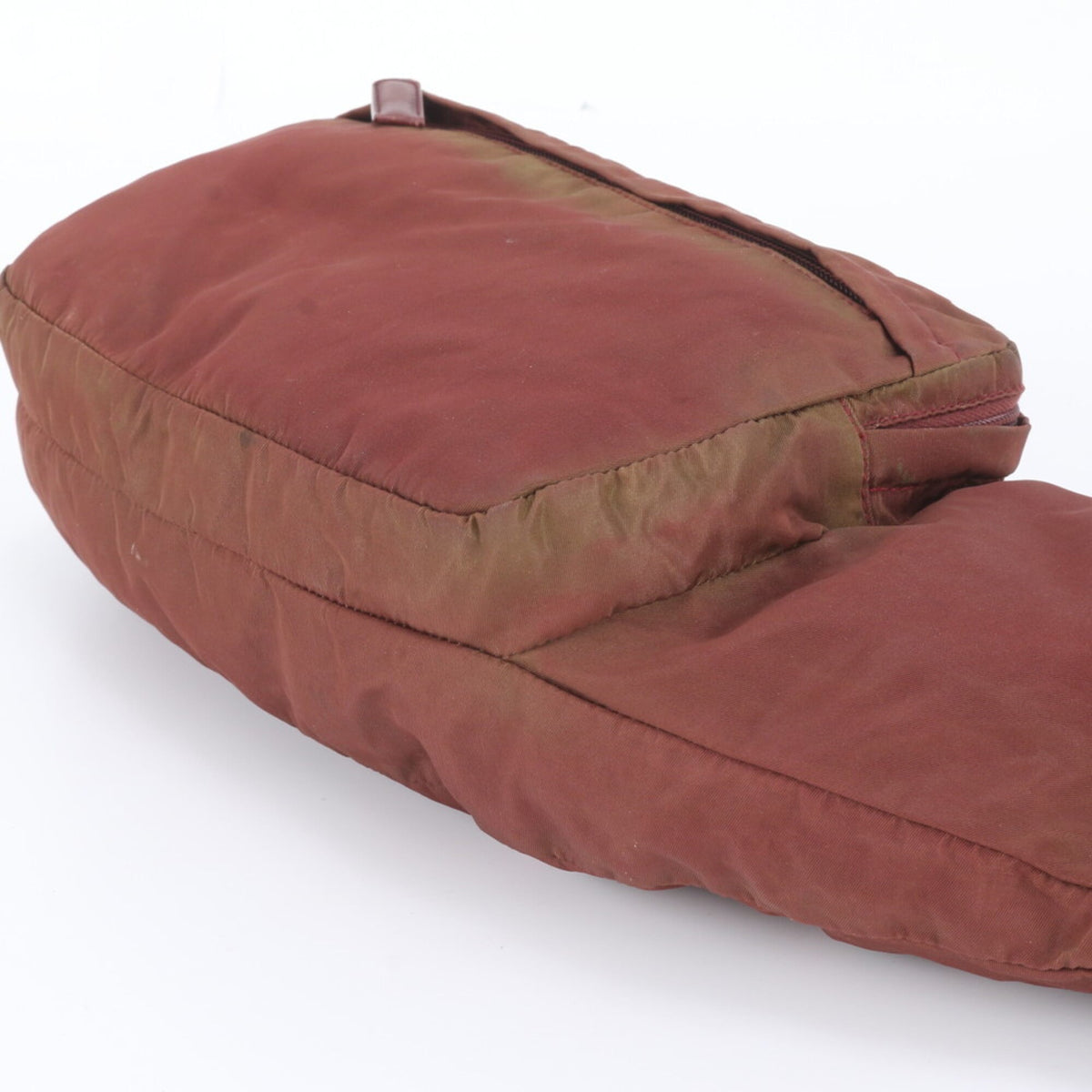 Prada Red Color Wine Leather Nylon Pouch Sling Bag (Pre-Owned)