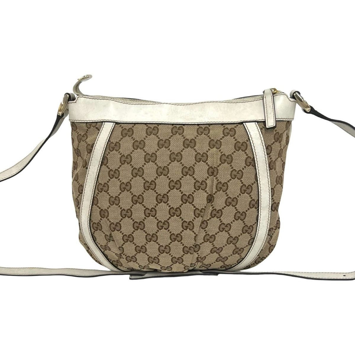 Gucci Brown White Canvas Leather Crossbody Bag Pochette Shoulder Bag (Pre-Owned)