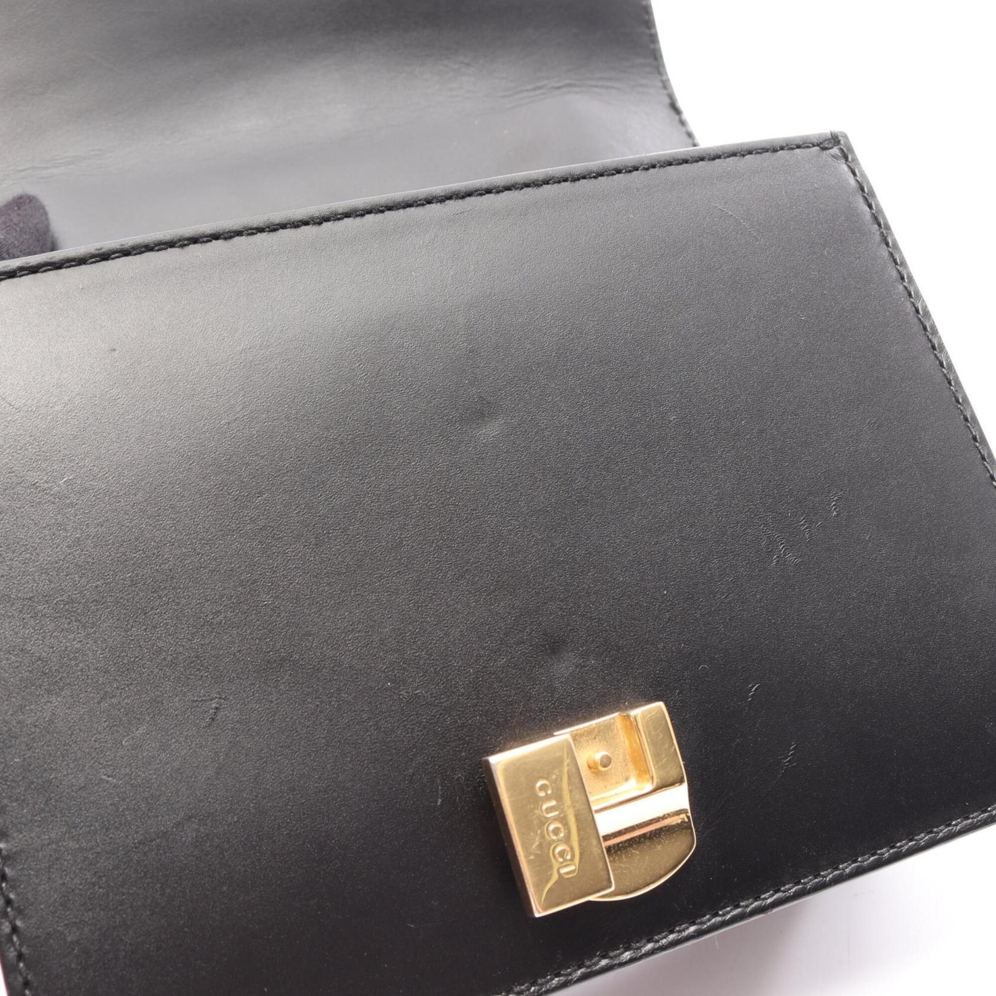 Gucci Black Green Red Color Leather Handbag Shoulder Bag (Pre-Owned)