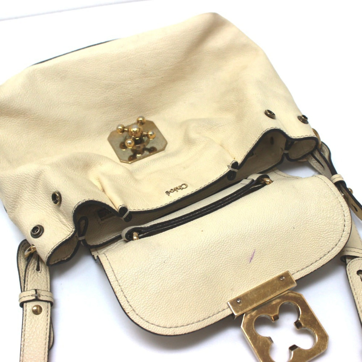 Chloé Elsie Beige Light Beige Leather Handbag Shoulder Bag (Pre-Owned)