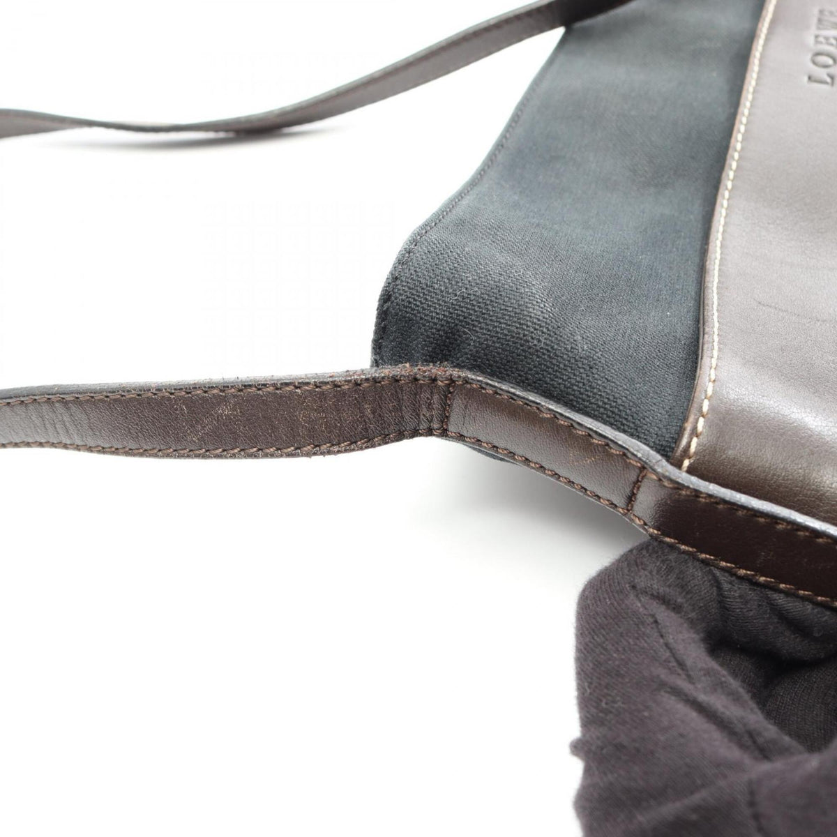 Loewe Brown Green Canvas Leather Handbag Shoulder Bag (Pre-Owned)