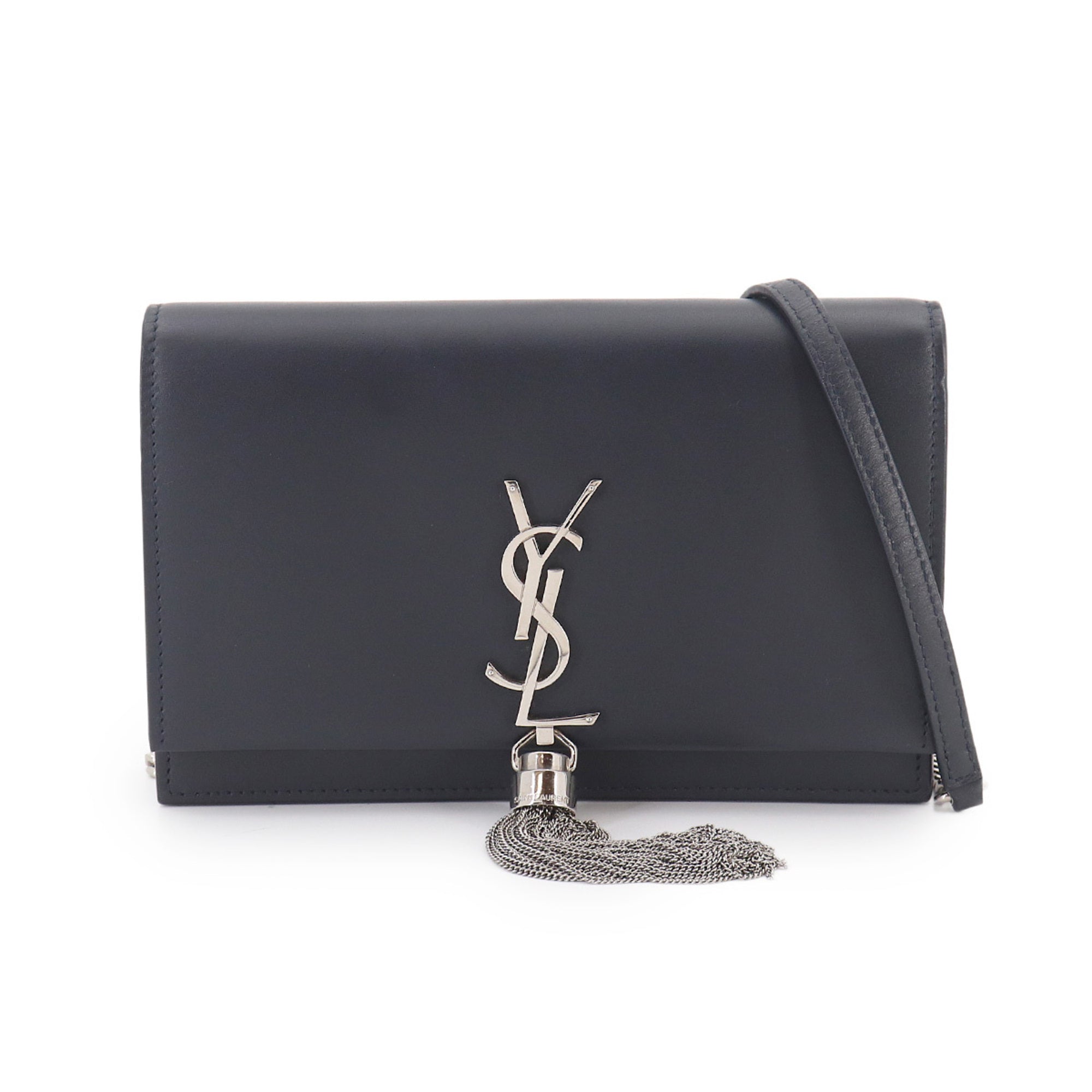 Saint Laurent Navy Leather Chain/Shoulder Wallet (Pre-Owned)