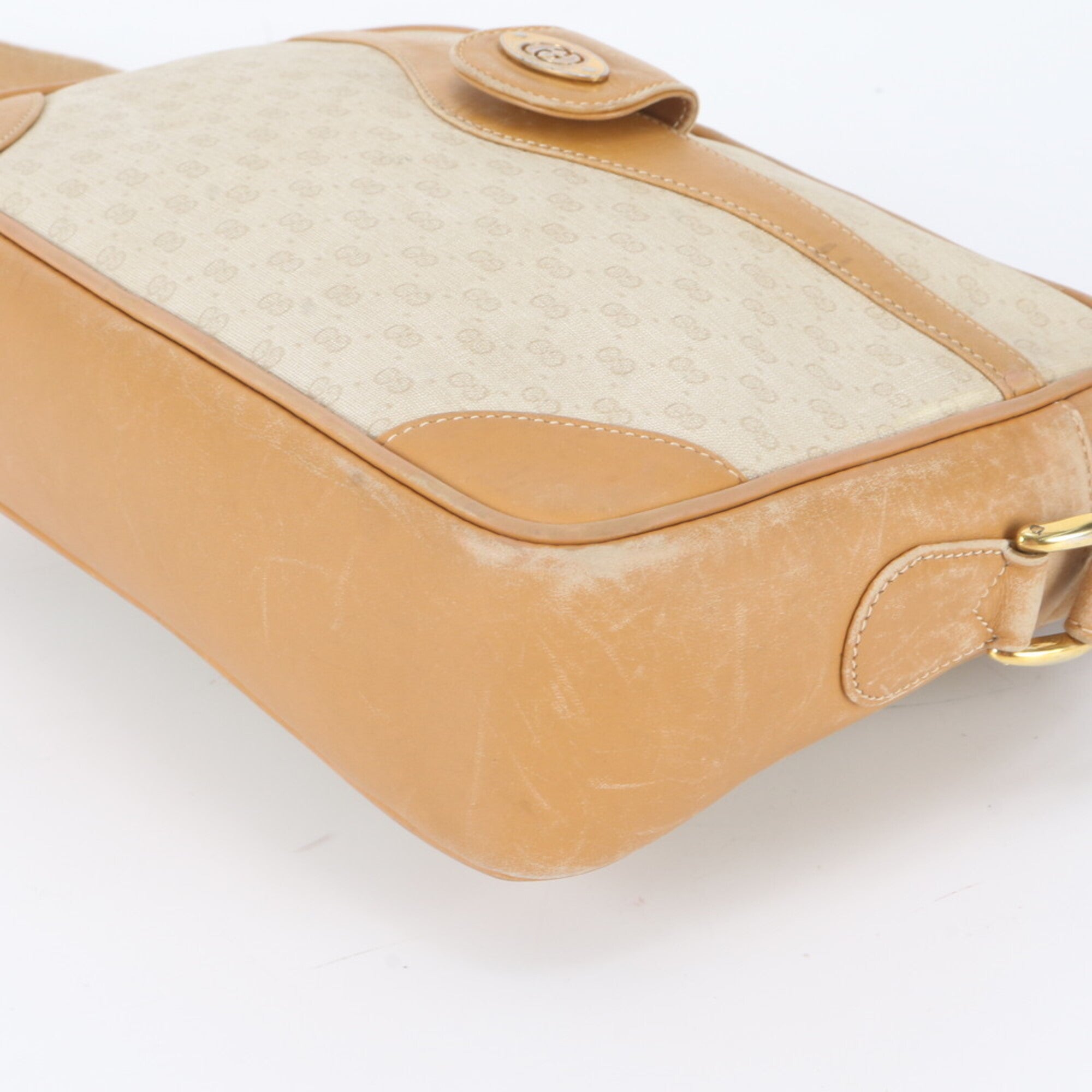 Gucci Beige Brown Leather Coated Canvas Crossbody Bag Shoulder Bag (Pre-Owned)