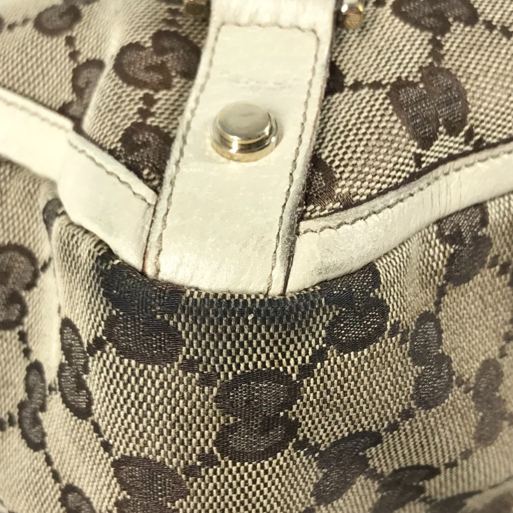 Gucci Gg Canvas Beige Ivory Gg Canvas Leather Shoulder Bag Tote Bag (Pre-Owned)