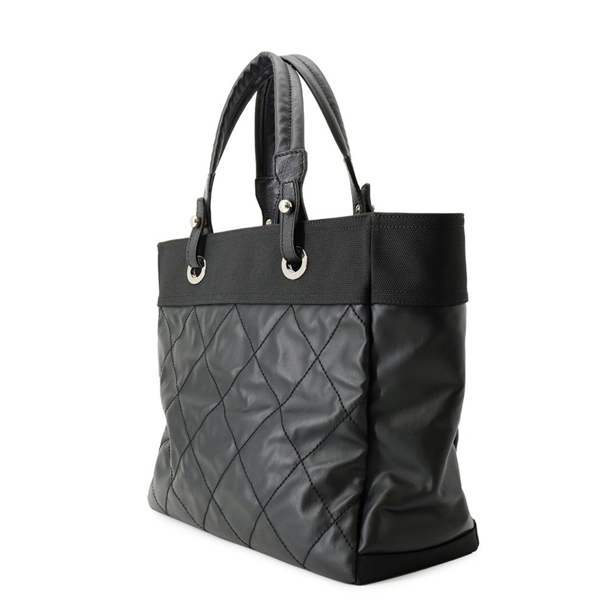 Chanel Black Leather Canvas Tote Bag (Pre-Owned)