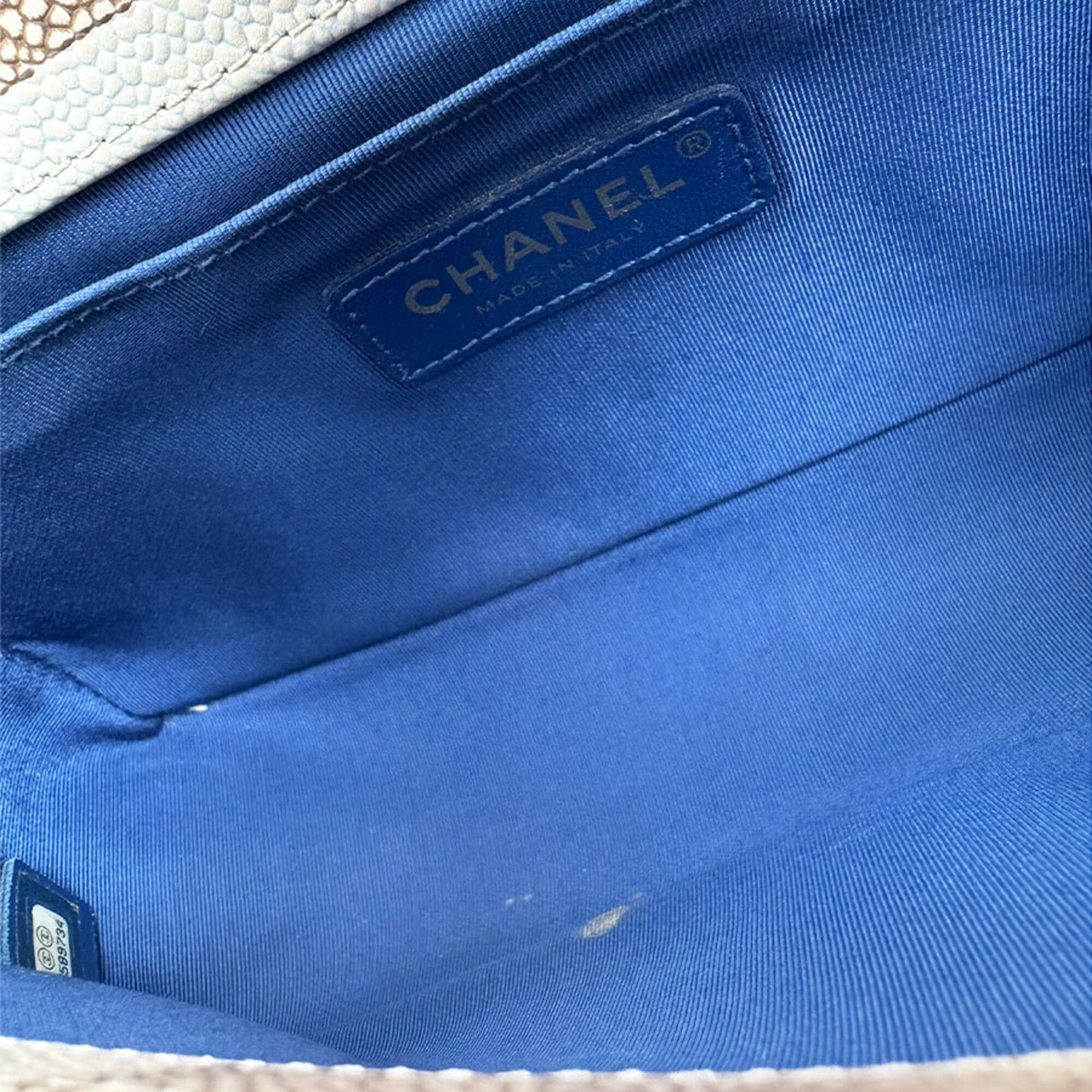 Chanel Beige Blue Brown Grained Calfskin Shoulder Bag (Pre-Owned)