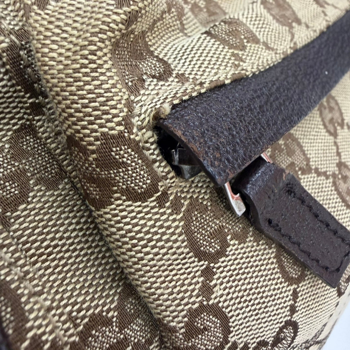 Gucci Beige Dark Brown Canvas Leather Fanny Pack (Pre-Owned)