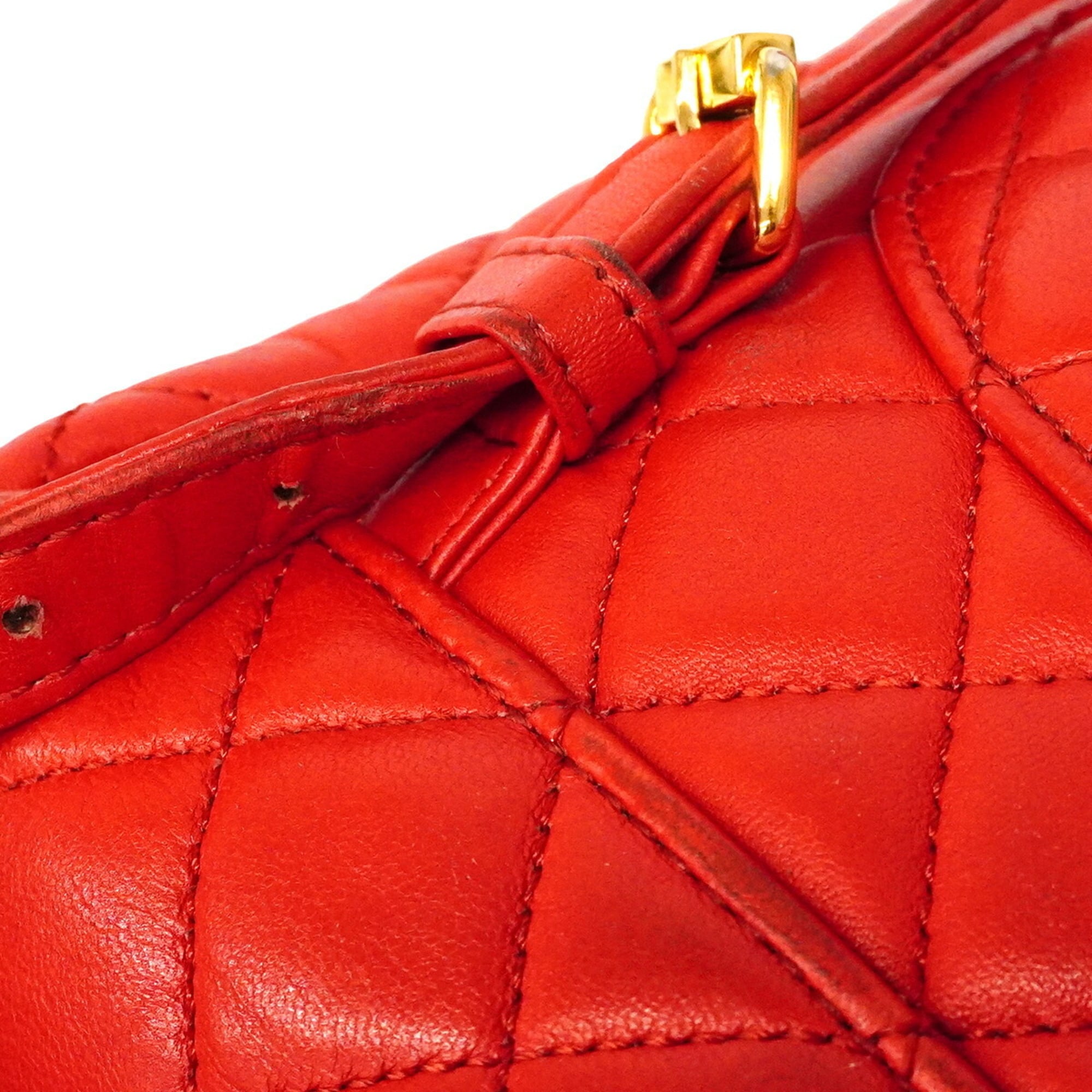Chanel Red Color Leather Backpack (Pre-Owned)