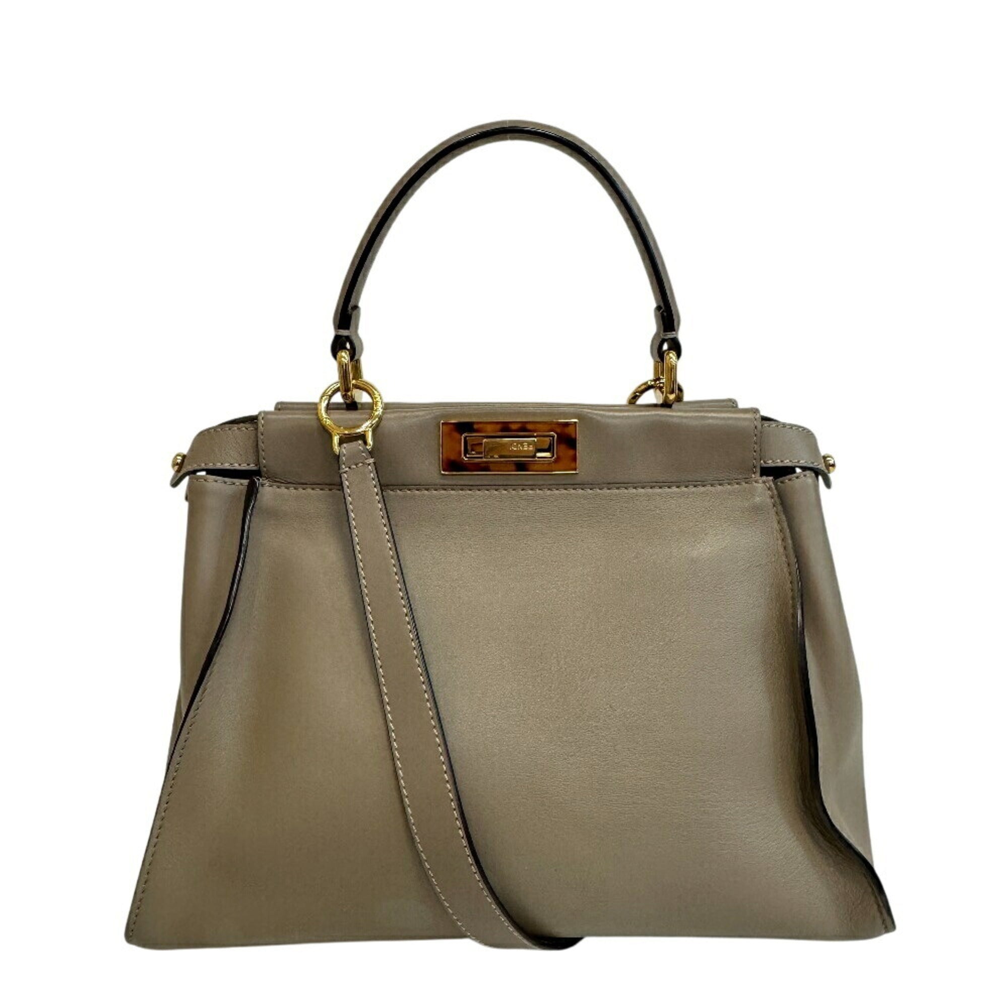 Fendi Gray Leather Handbag Shoulder Bag (Pre-Owned)