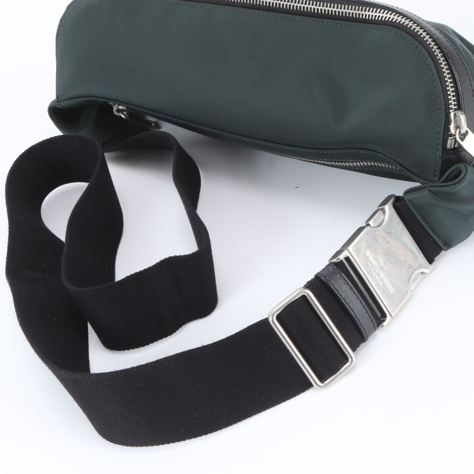 Saint Laurent Black Green Khaki Leather Nylon Pouch Shoulder Bag Sling Bag (Pre-Owned)