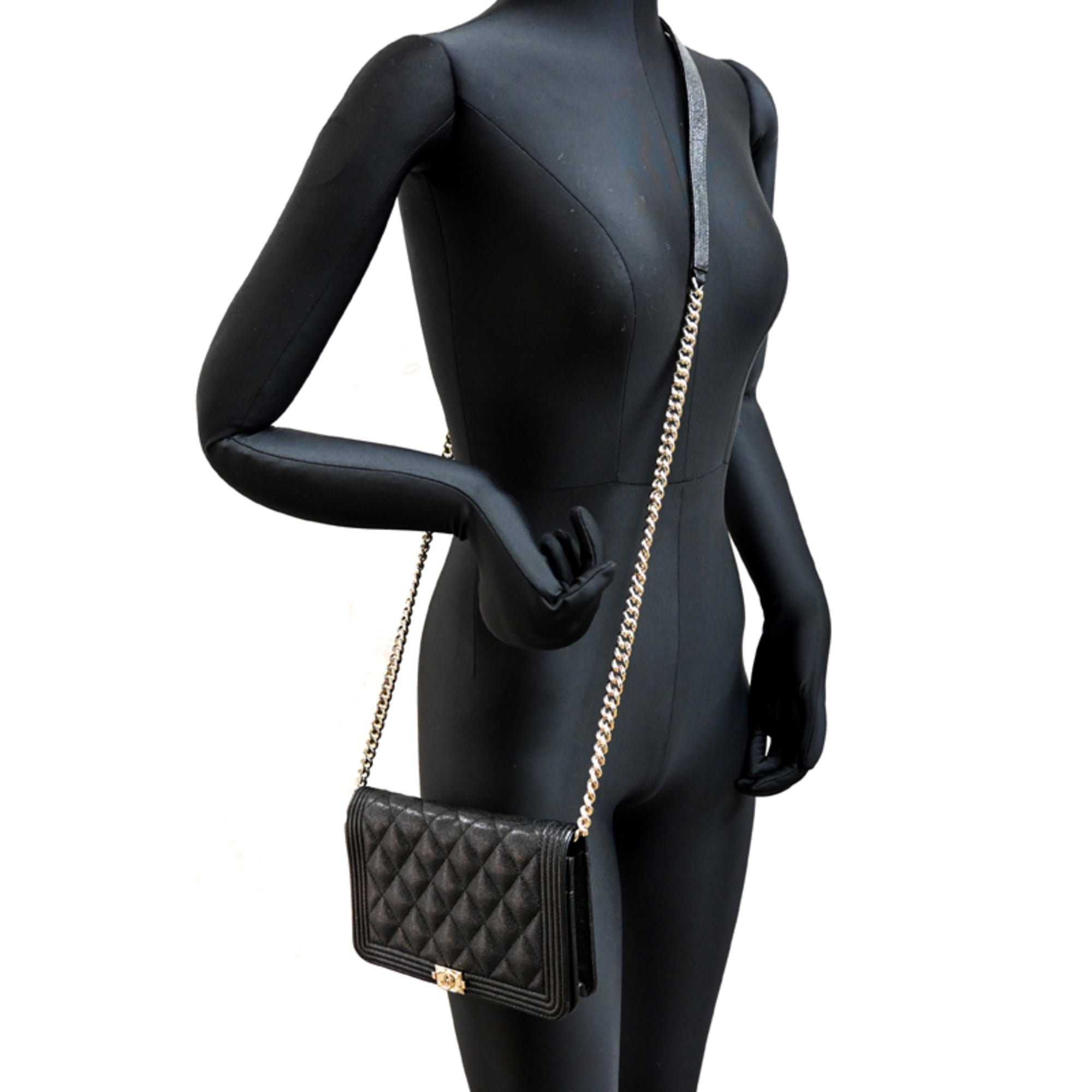 Chanel Black Grained Calfskin Chain/Shoulder Wallet (Pre-Owned)