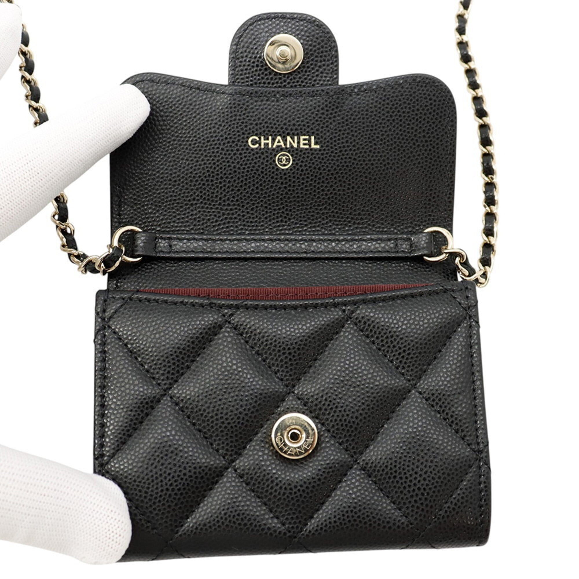 Chanel Matelasse Black Grained Calfskin Chain/Shoulder Wallet (Pre-Owned)