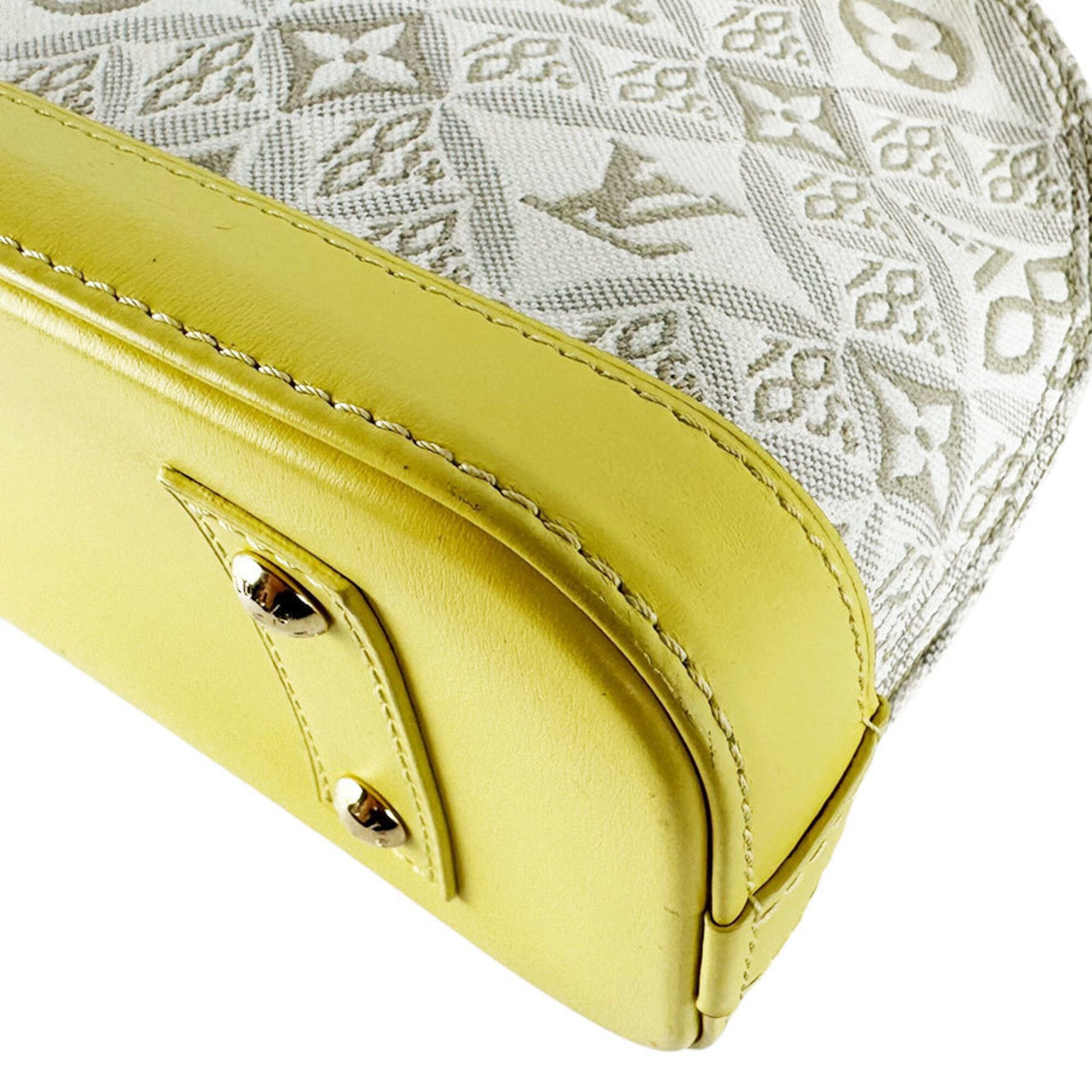 Louis Vuitton Grayish Yellow Canvas Leather Handbag Shoulder Bag (Pre-Owned)