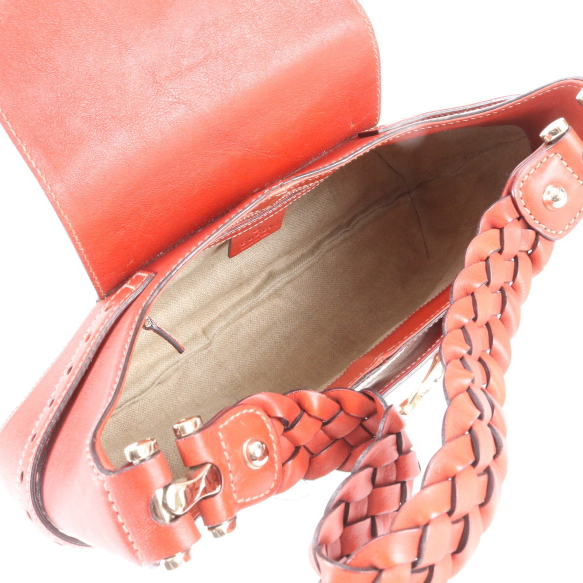 Gucci Horsebit Beige Red Color Leather Canvas Shoulder Bag Tote Bag (Pre-Owned)