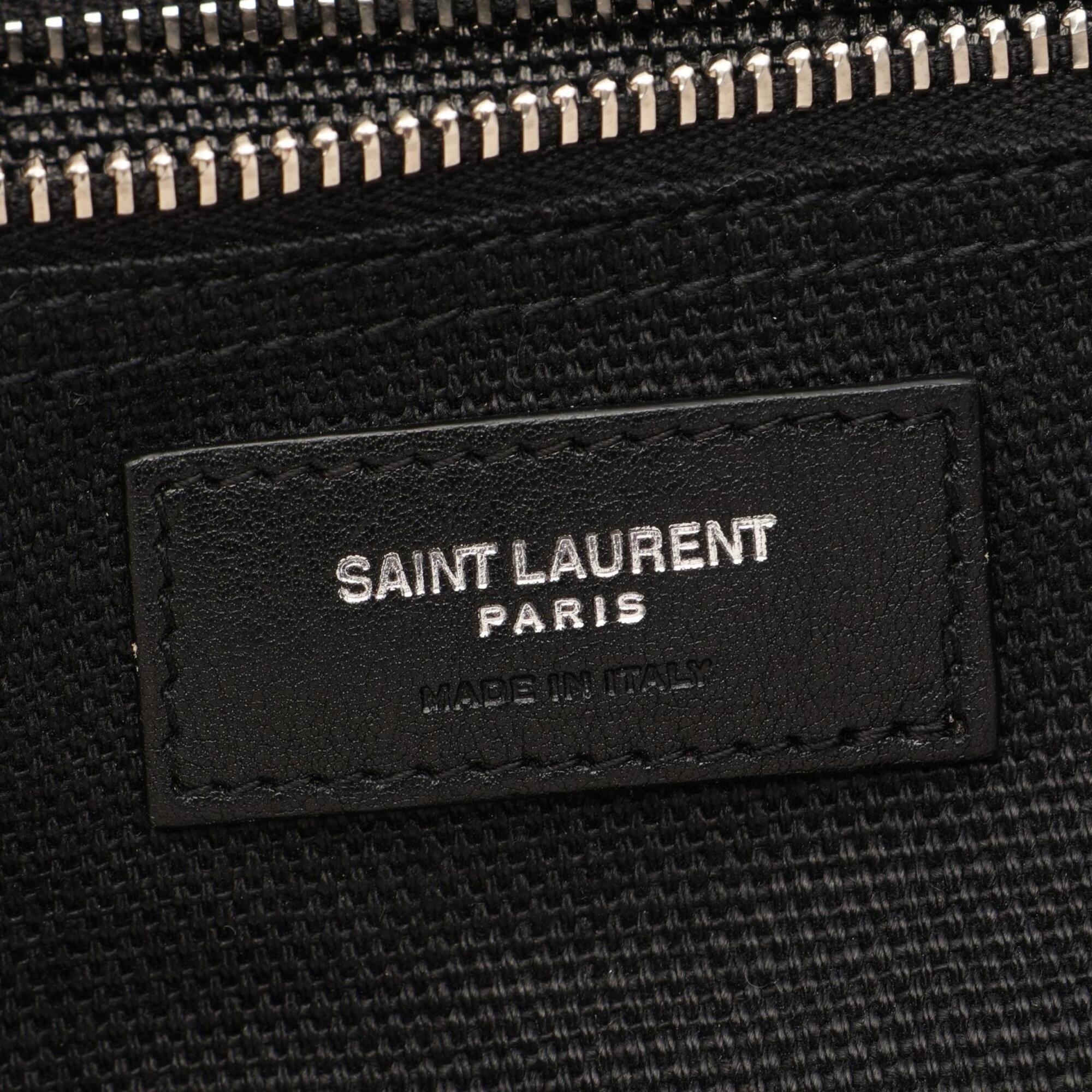 Yves Saint Laurent Black Ivory Canvas Leather Handbag Tote Bag (Pre-Owned)
