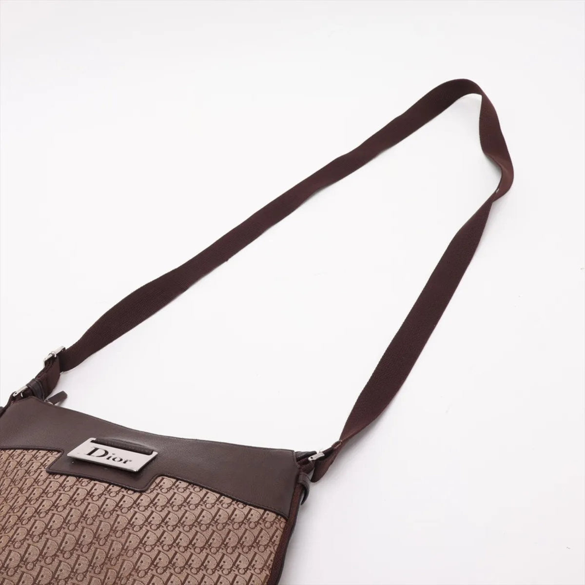 Christian Dior Brown Leather Canvas Crossbody Bag Shoulder Bag (Pre-Owned)