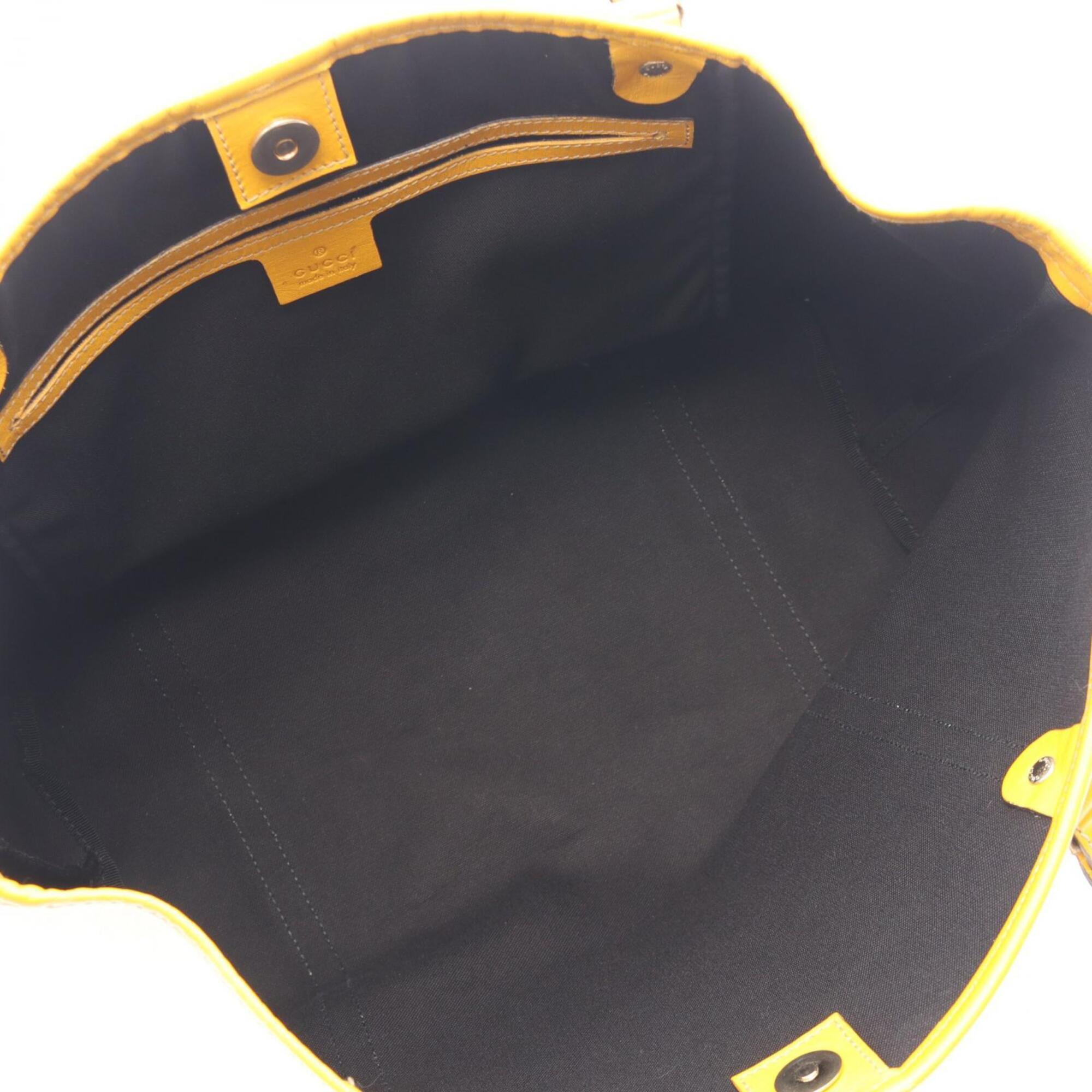Gucci White Yellow Coated Canvas Leather Handbag Tote Bag (Pre-Owned)