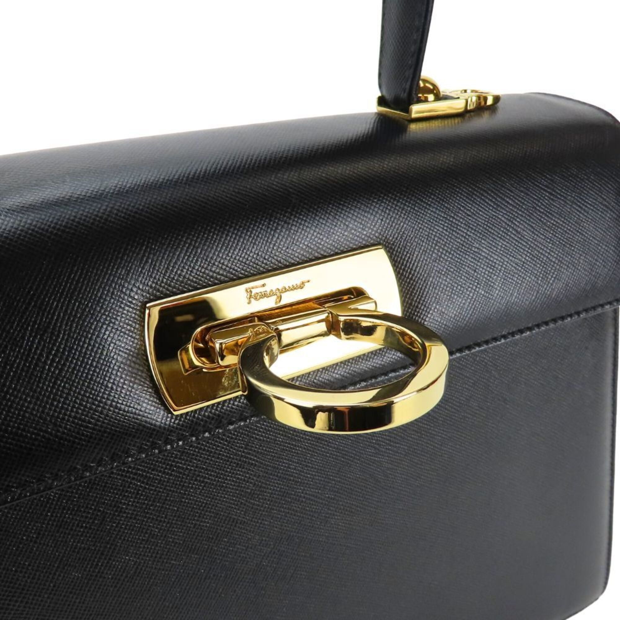Salvatore Ferragamo Gancini Black Leather Handbag (Pre-Owned)
