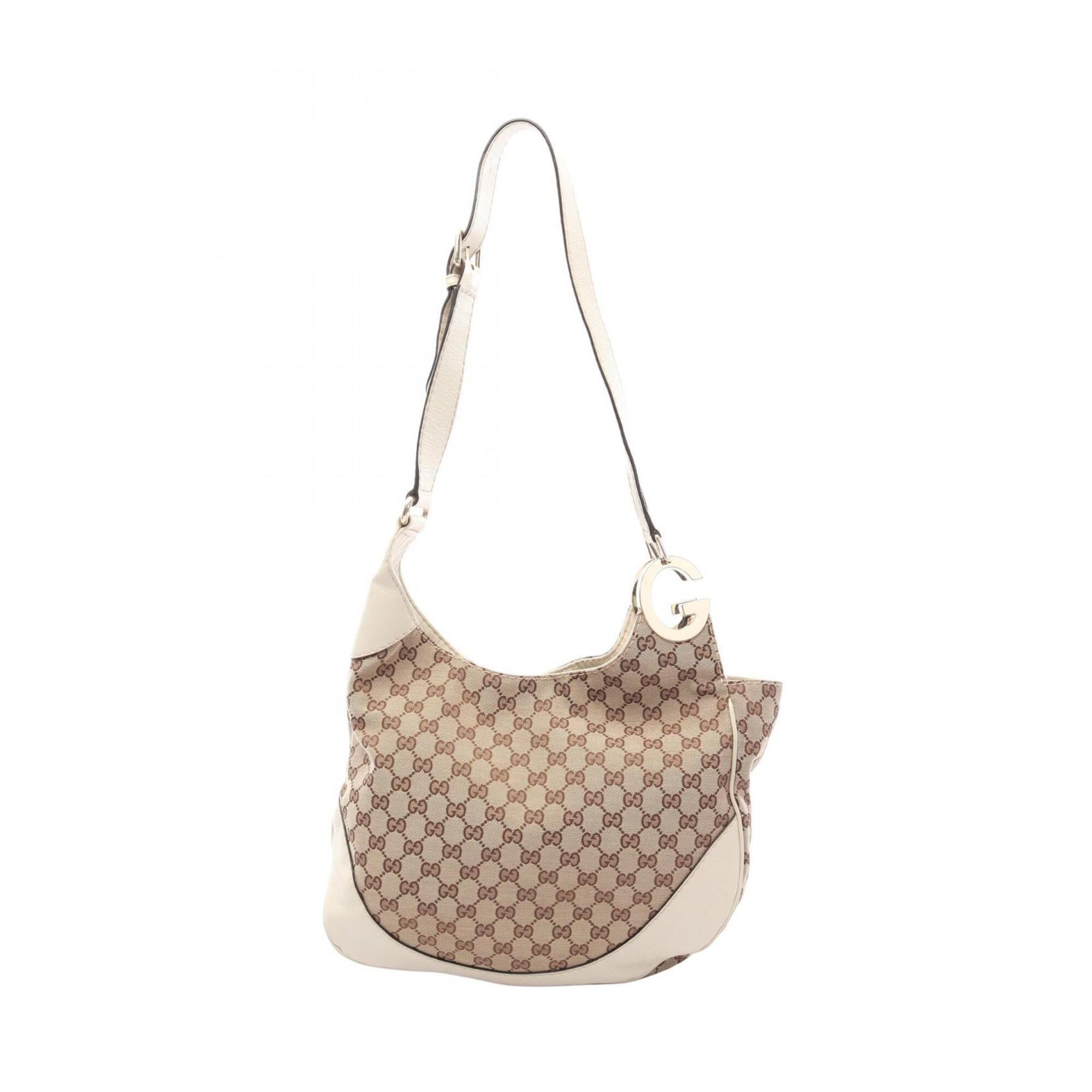 Gucci Beige Ivory Canvas Leather Shoulder Bag (Pre-Owned)