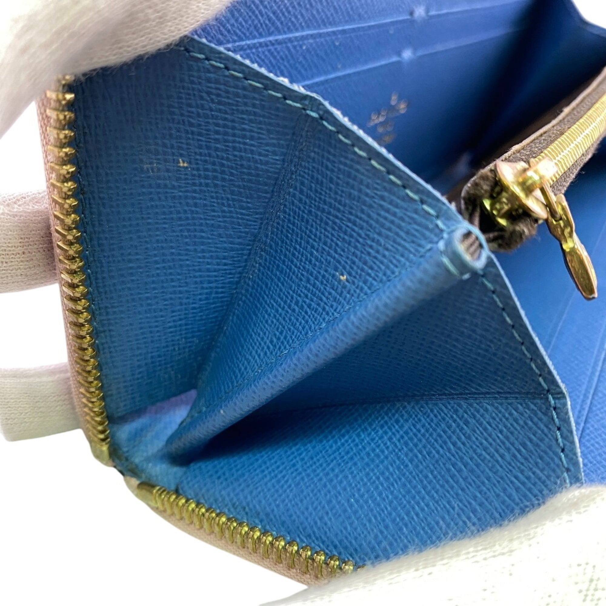Louis Vuitton Monogram Blue Pink Leather Long Wallet (Bi-Fold) (Pre-Owned)