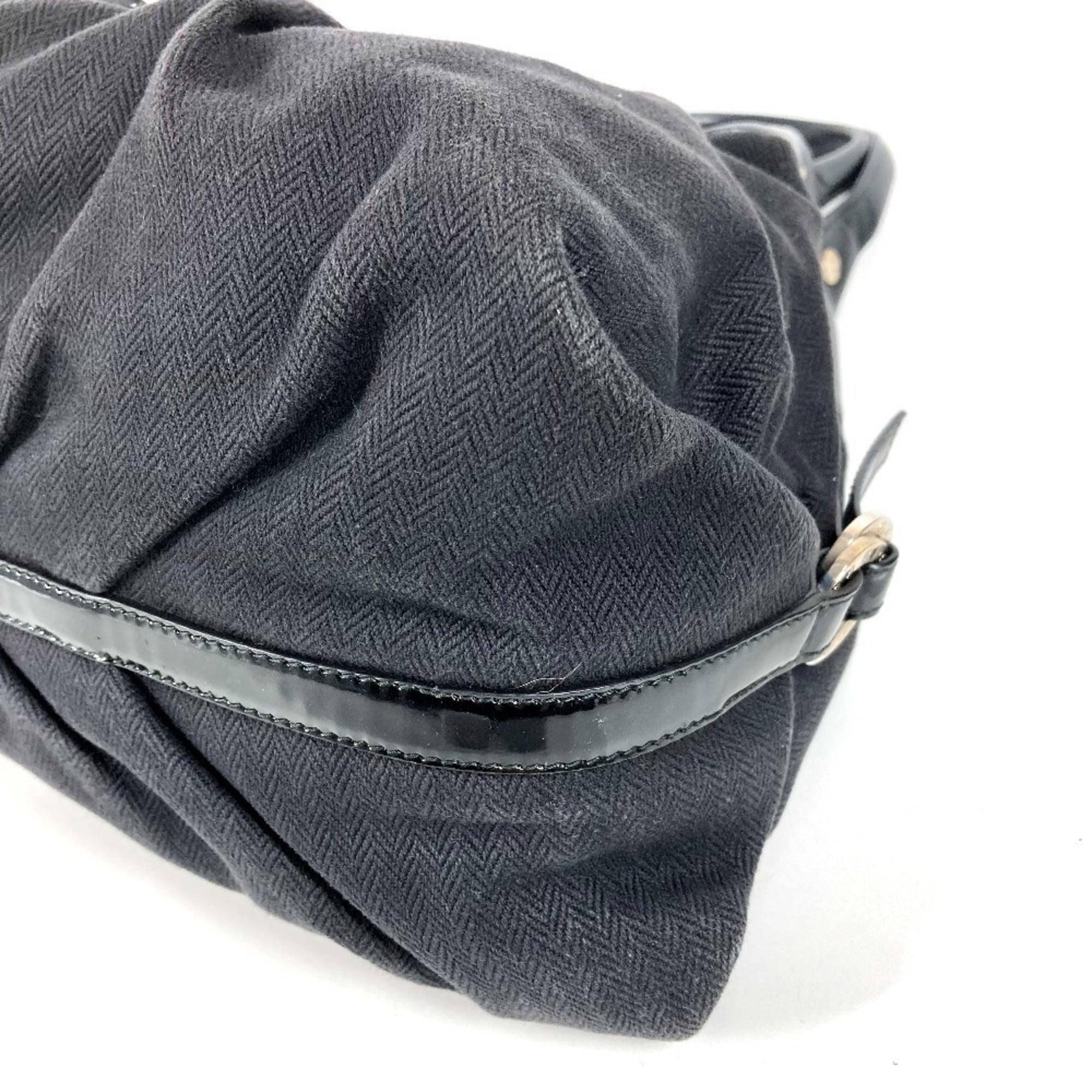 Bvlgari Chandra Black Leather Canvas Shoulder Bag Tote Bag (Pre-Owned)