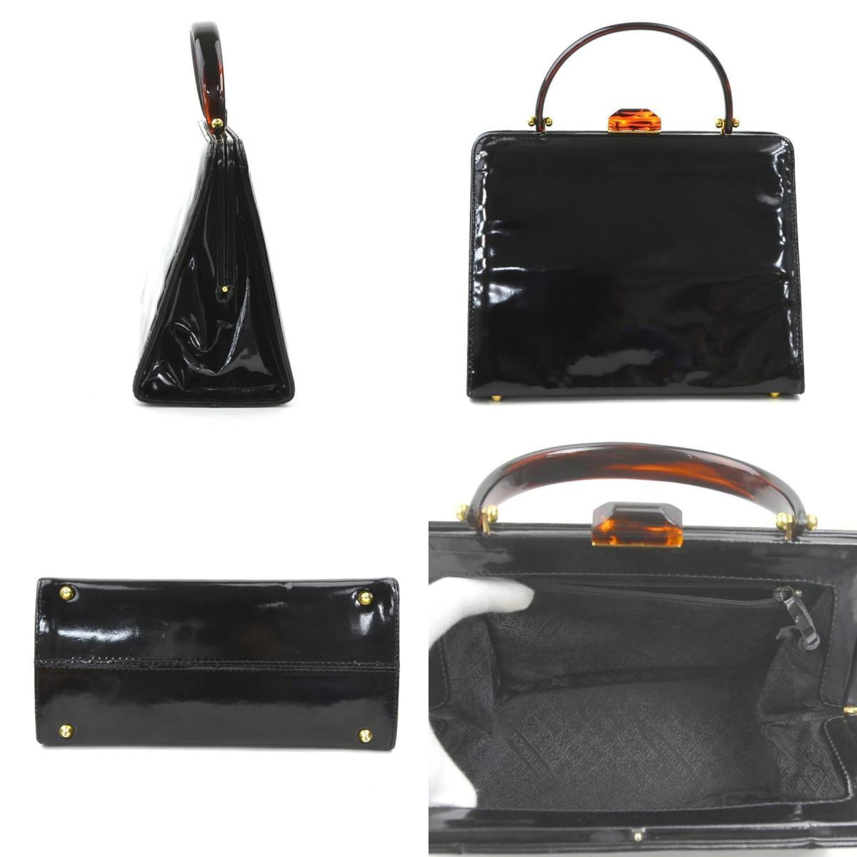 Bottega Veneta Black Brown Patent Leather Plastic Handbag (Pre-Owned)