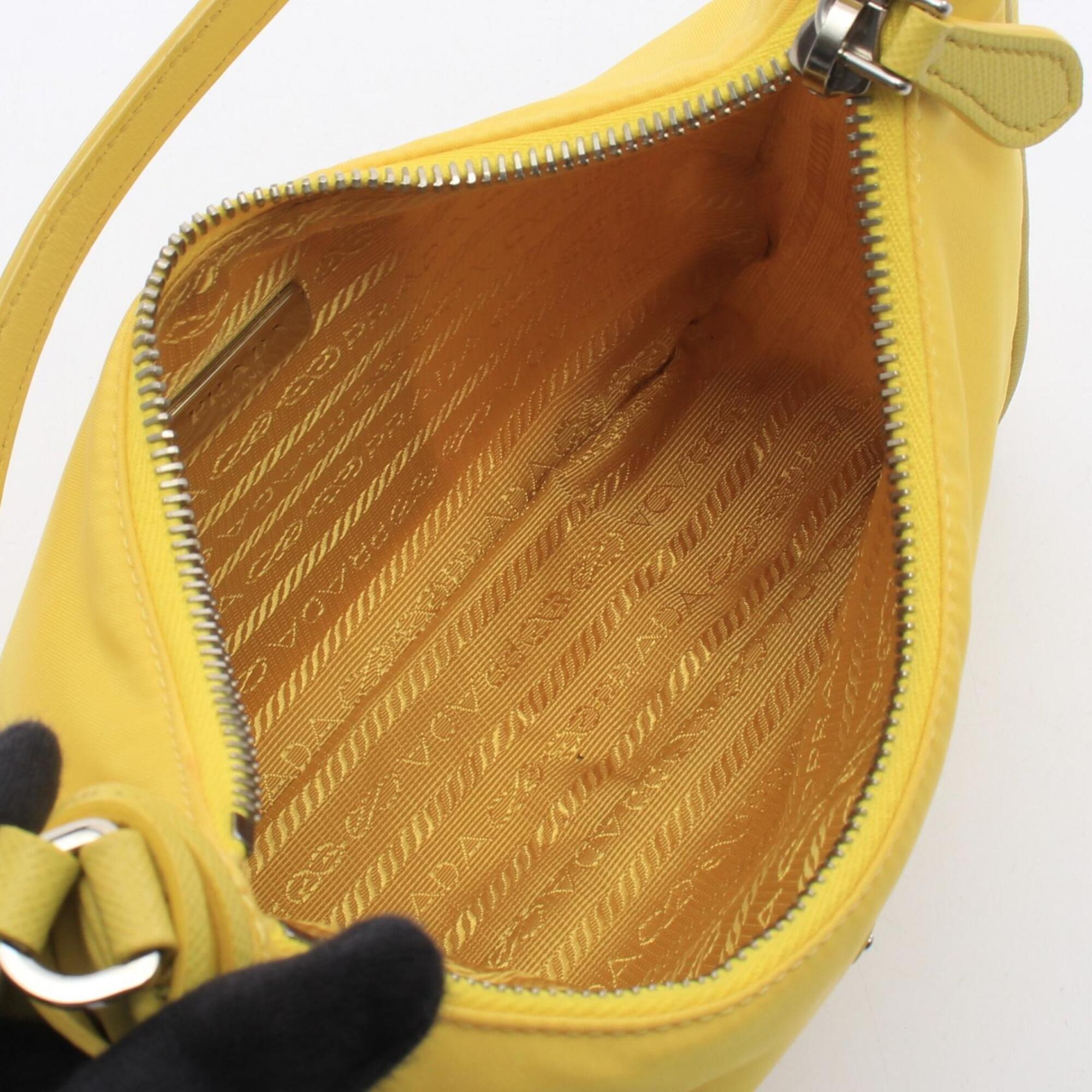 Prada Saffiano Yellow Nylon Leather Handbag (Pre-Owned)