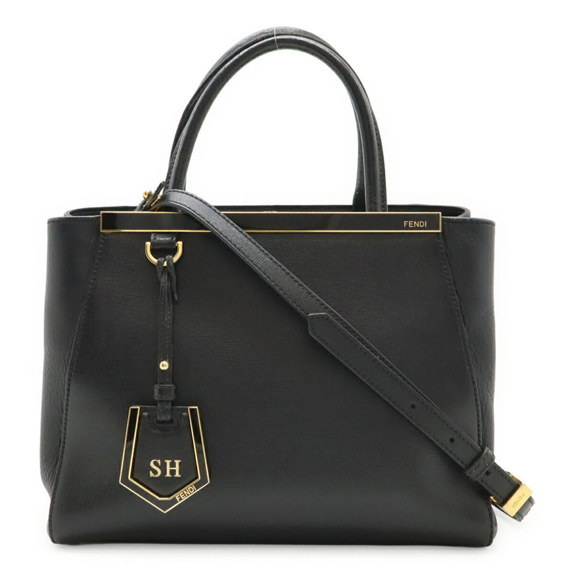 Fendi 2Jours Black Leather Handbag Shoulder Bag Tote Bag (Pre-Owned)