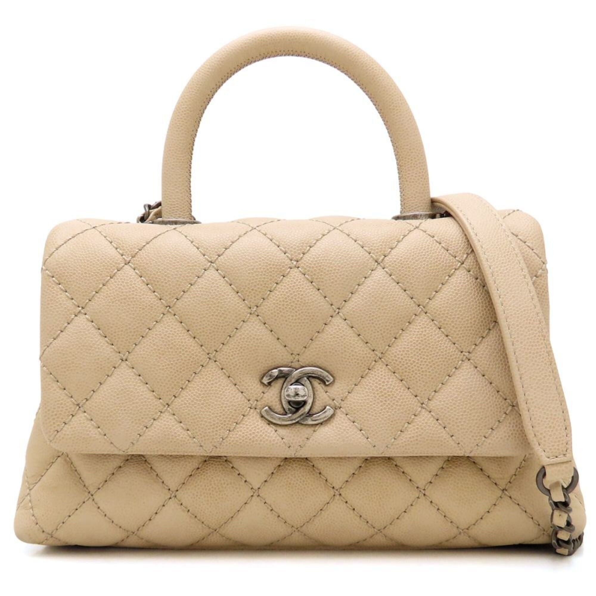 Chanel Matelasse Beige Grained Calfskin Handbag Shoulder Bag (Pre-Owned)