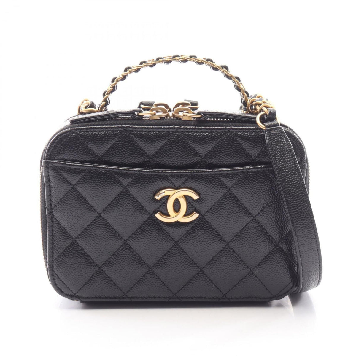 Chanel Matelasse Black Grained Calfskin Handbag Shoulder Bag Vanity Bag (Pre-Owned)