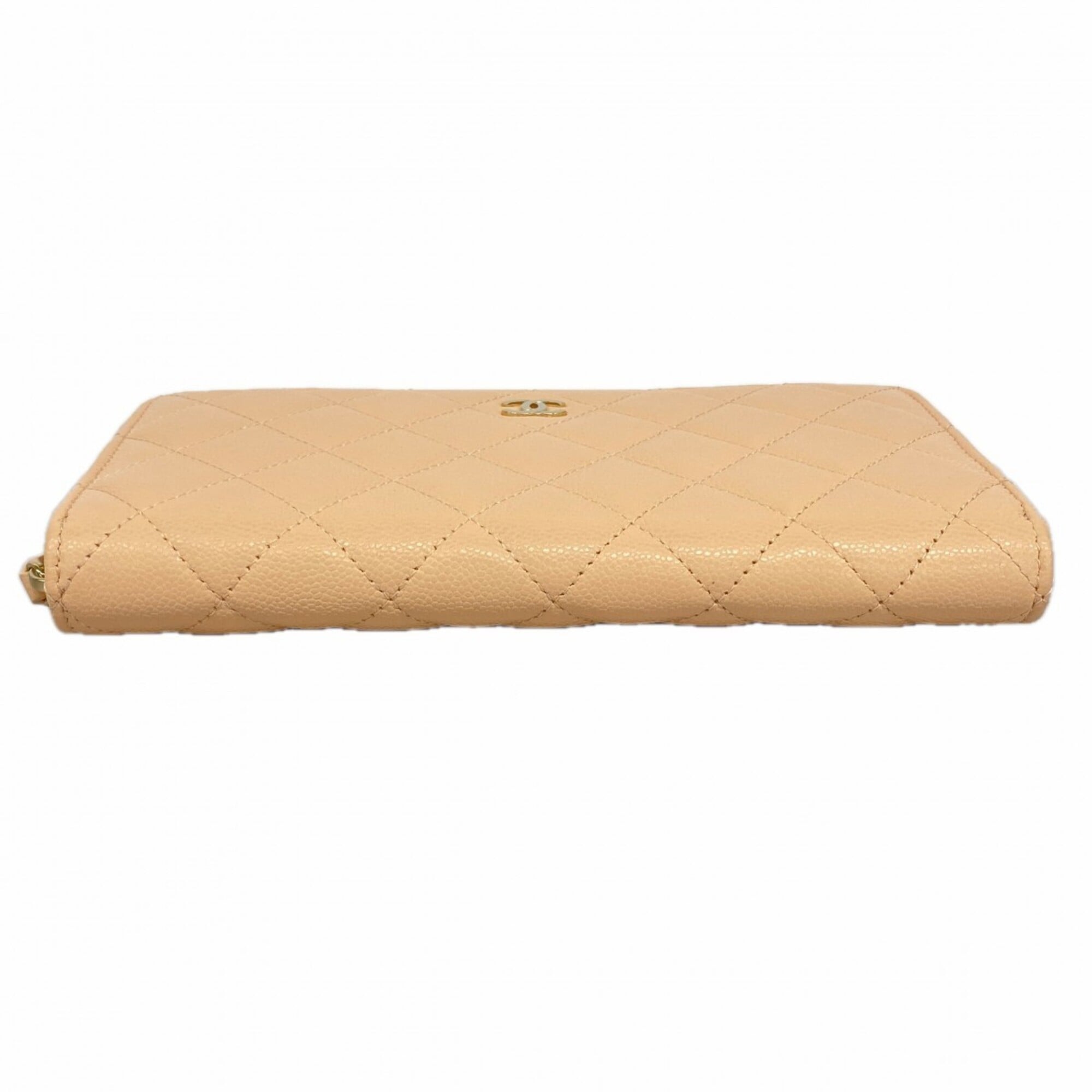 Chanel Beige Grained Calfskin Long Wallet (Bi-Fold) (Pre-Owned)