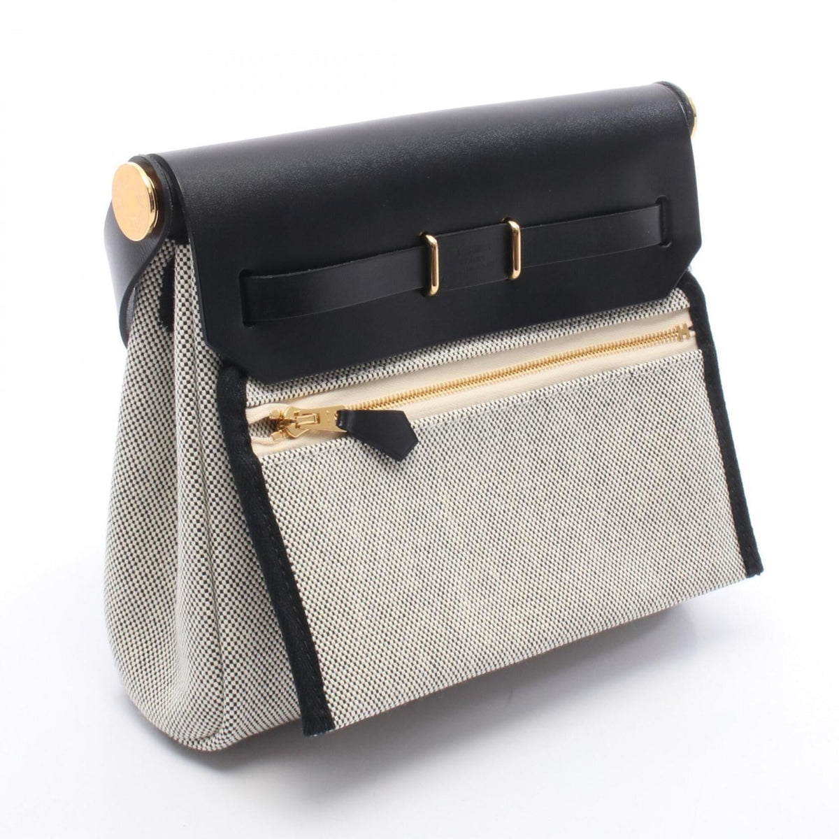 Hermes Black Gray Canvas Toile H Handbag Shoulder Bag (Pre-Owned)