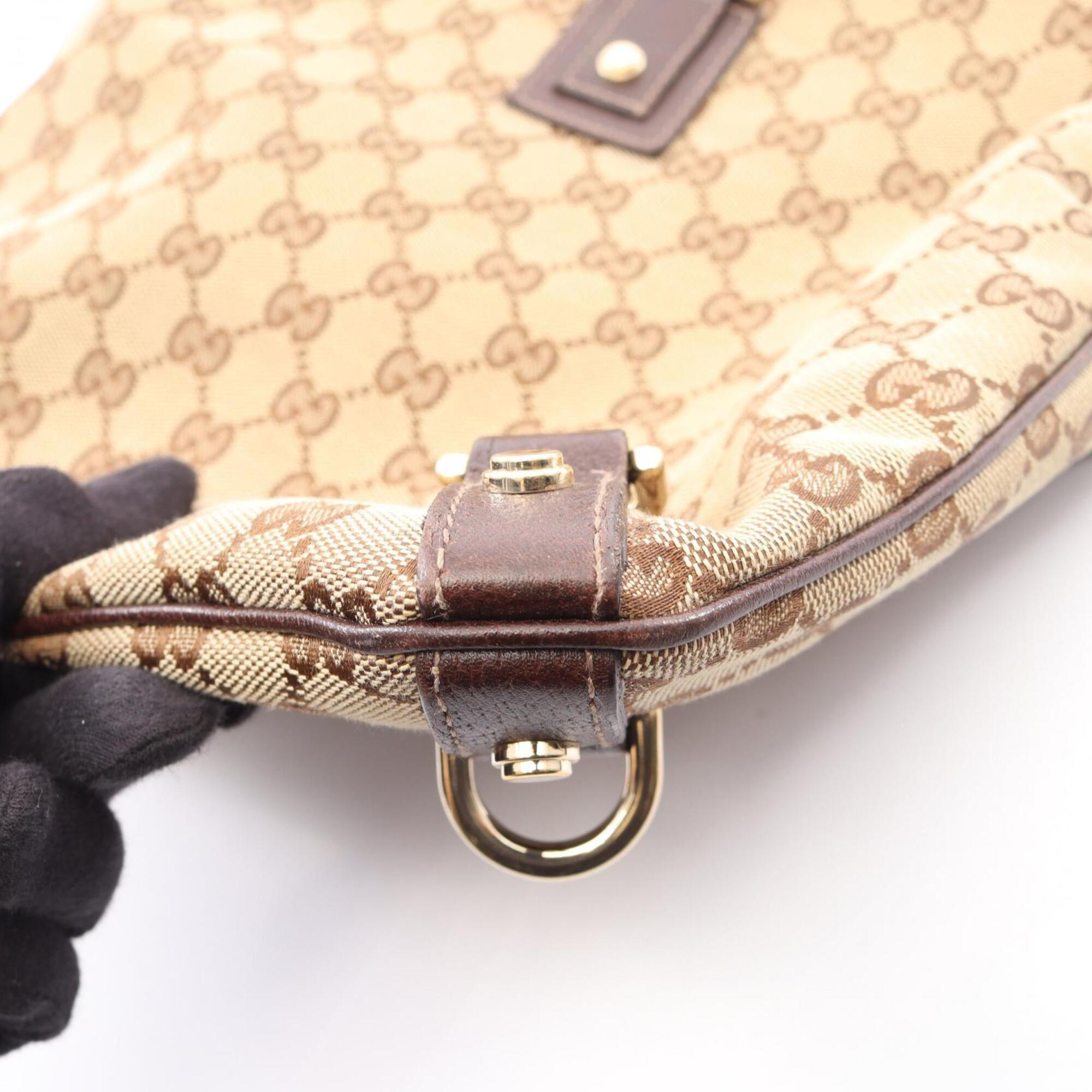 Gucci Beige Brown Canvas Leather Handbag Shoulder Bag (Pre-Owned)