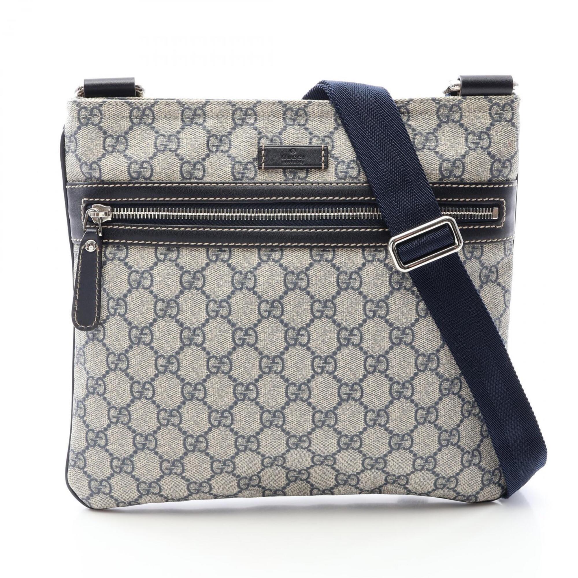 Gucci Beige Navy Pvc Coated Canvas Leather Shoulder Bag (Pre-Owned)