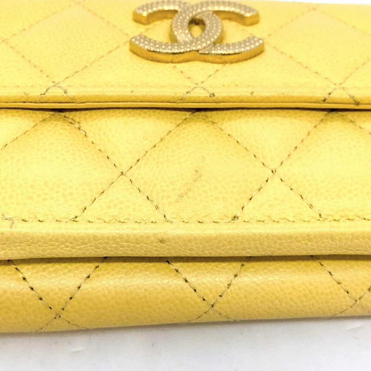 Chanel Yellow Grained Calfskin Wallet (Tri-Fold) (Pre-Owned)