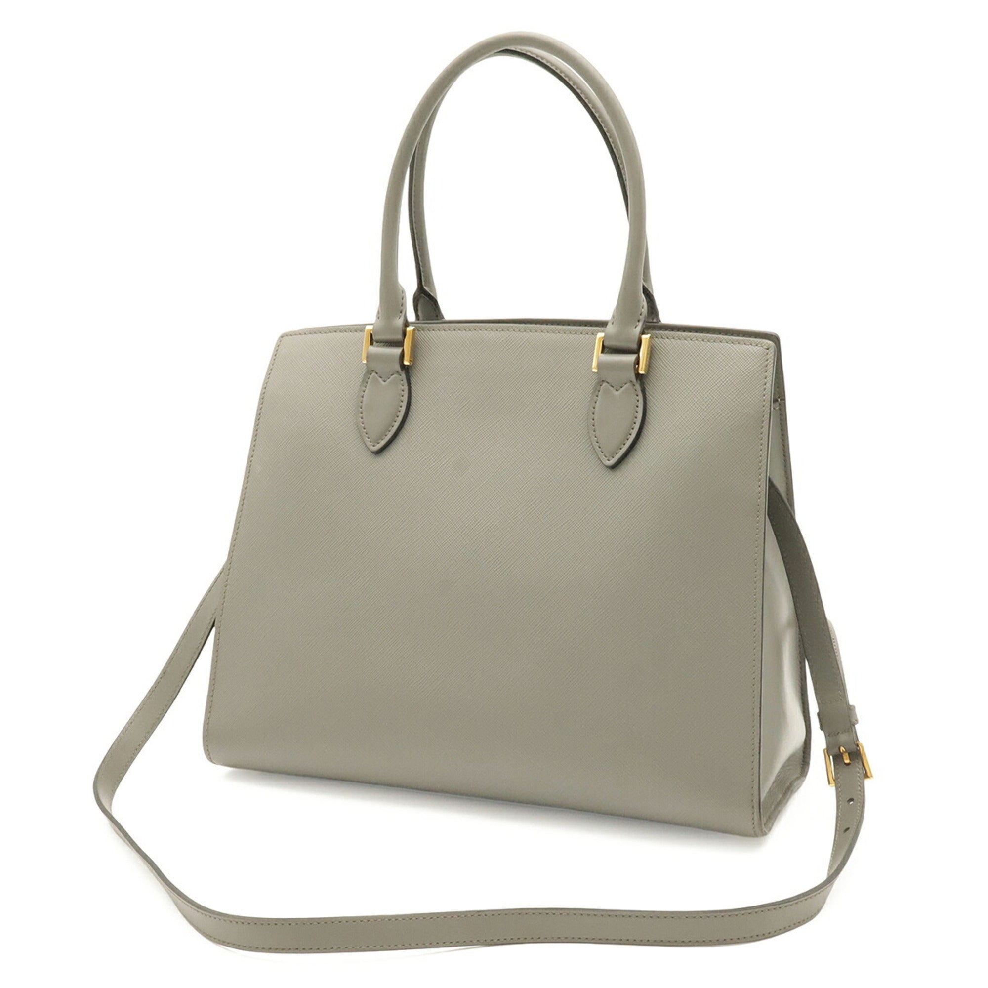 Prada Saffiano Gray Leather Handbag Shoulder Bag Tote Bag (Pre-Owned)