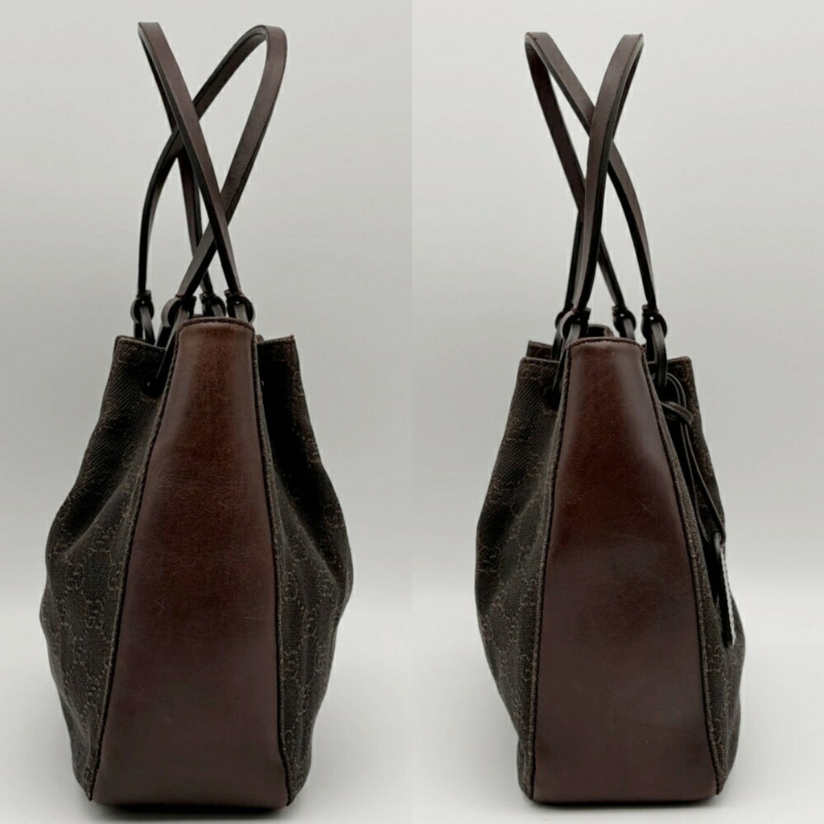 Gucci Dark Brown Gg Canvas Leather Tote Bag (Pre-Owned)